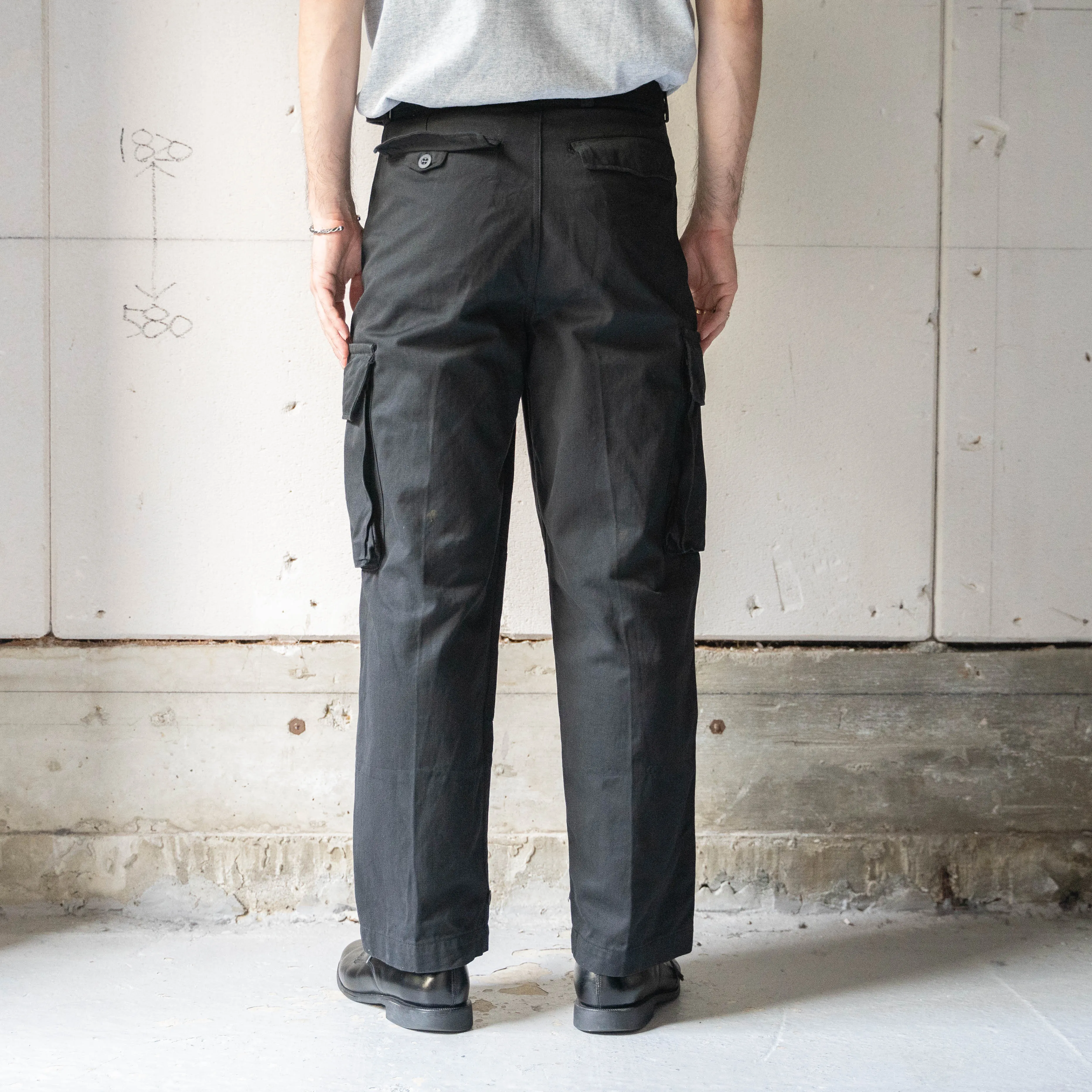 1950-60s French military M47 cargo pants size21 'dead stock' -black dyed-