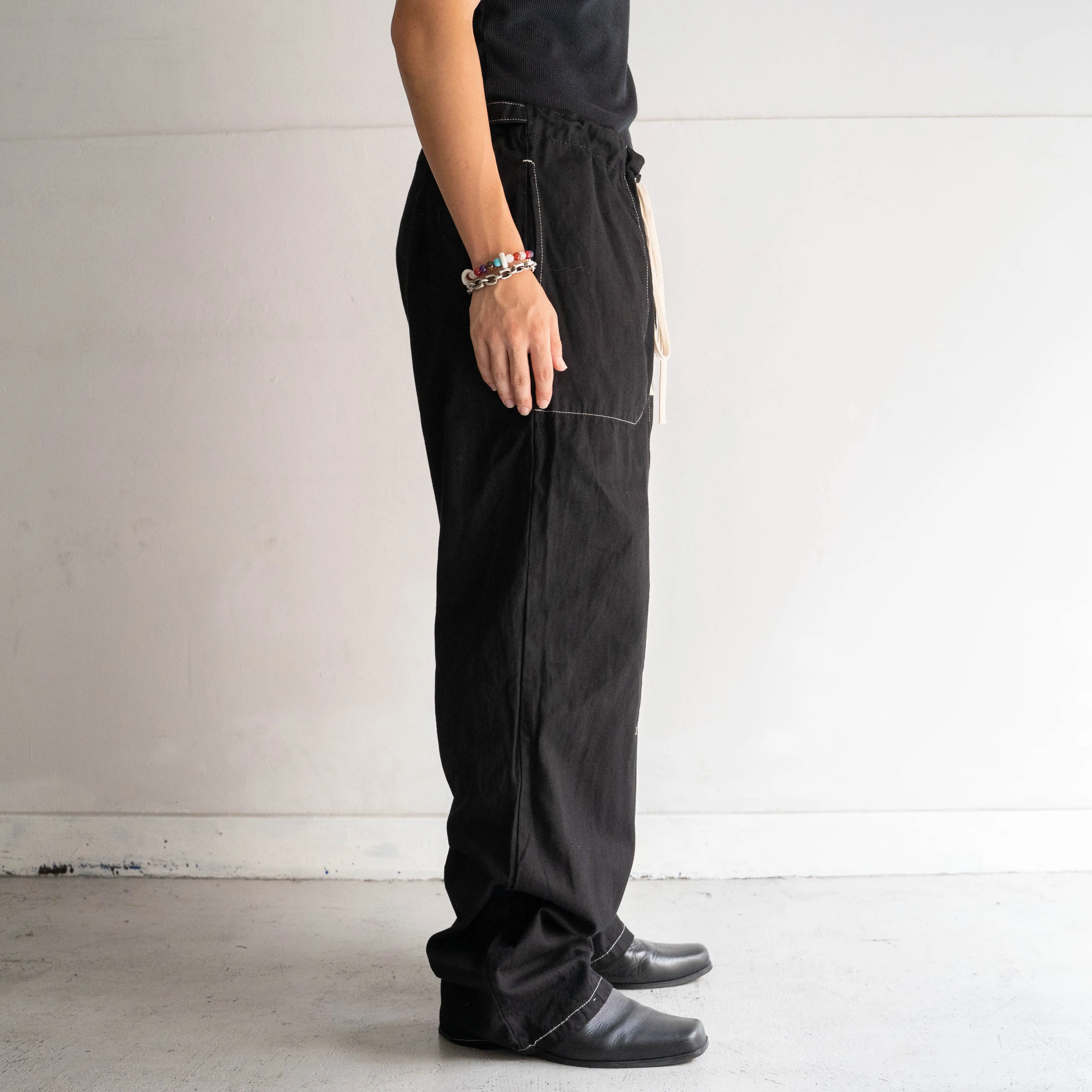 1980s germany military black color HBT work pants -dead stock- 'waist code remake' -black dyed-