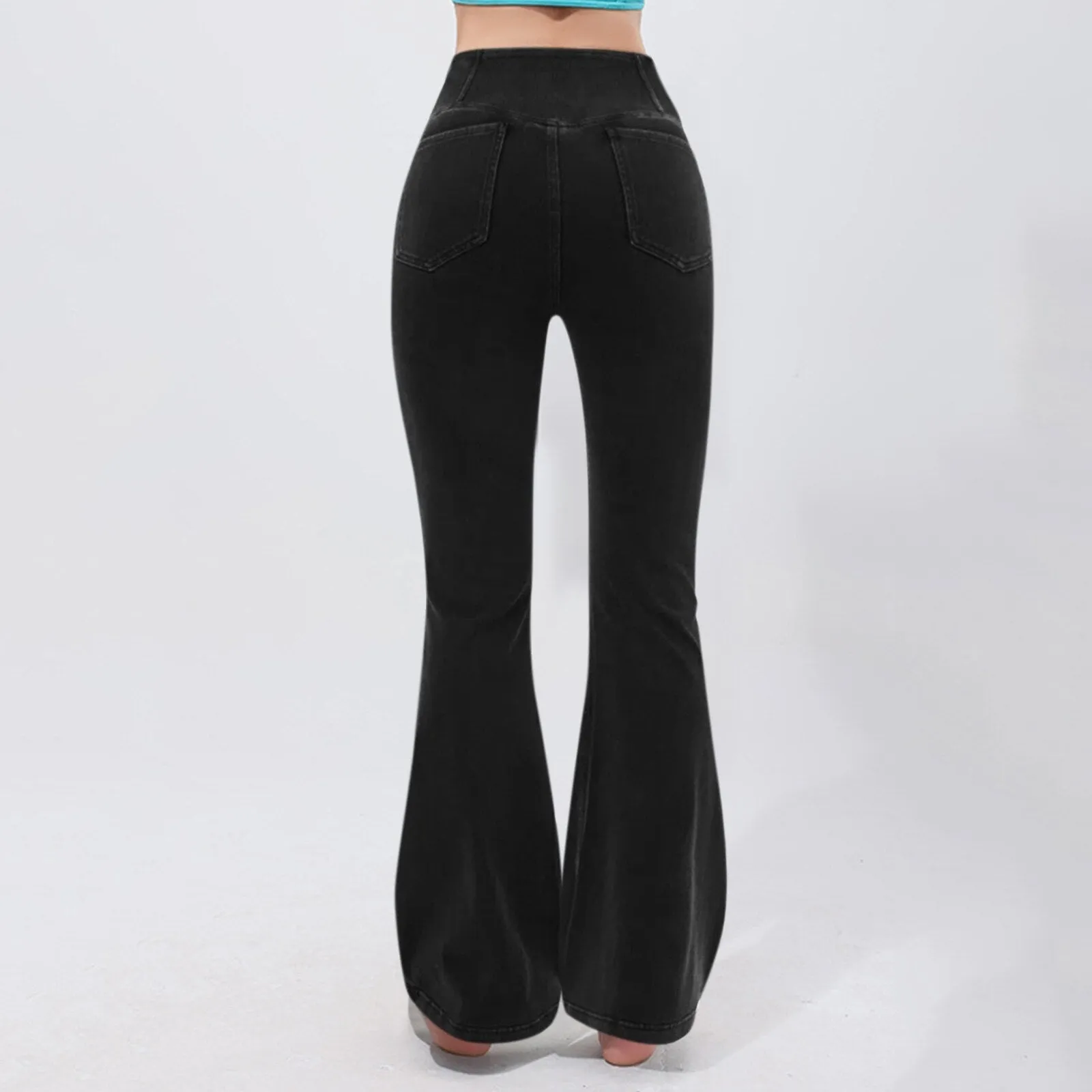 2024Solid Color High Waist Casual Flare Pants