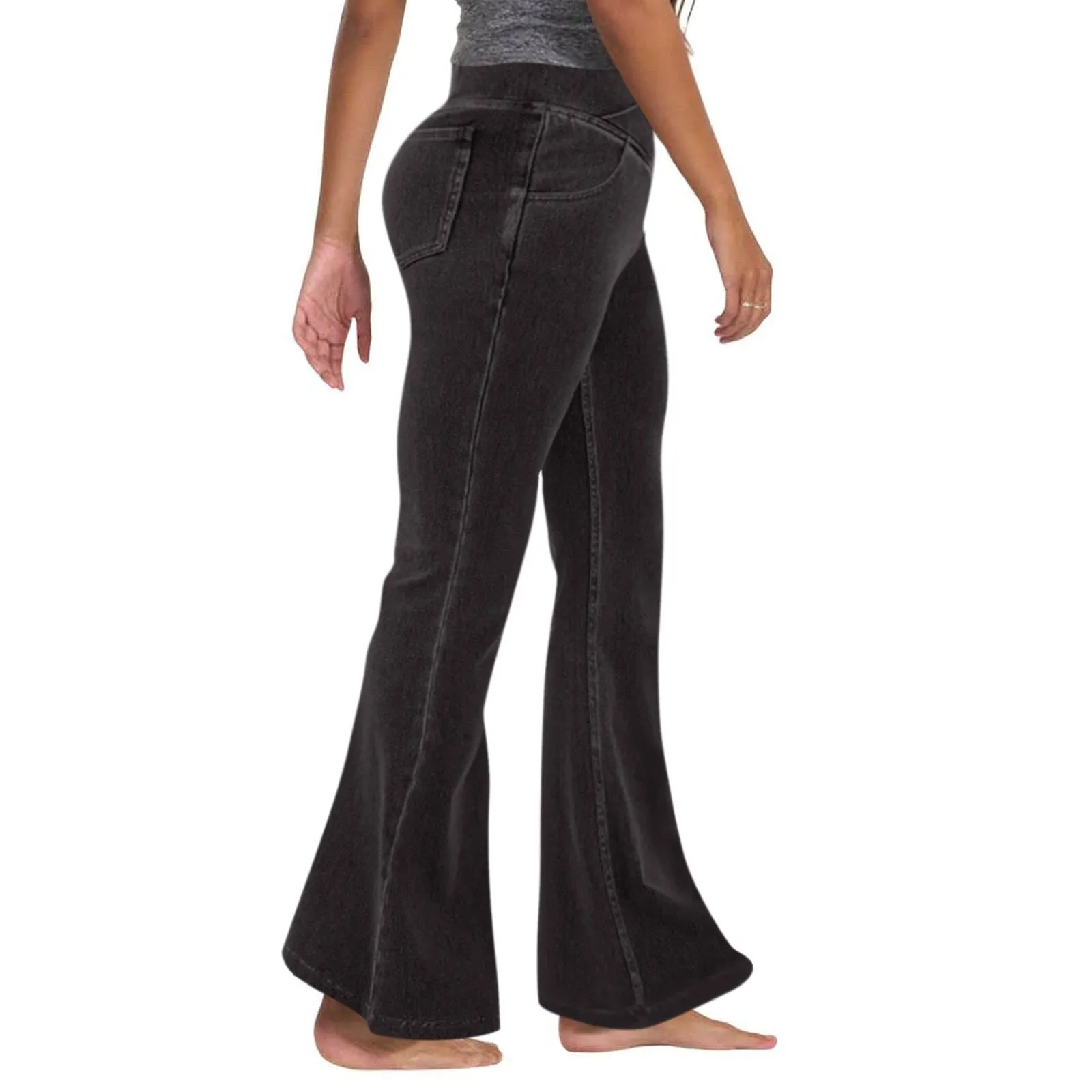 2024Solid Color High Waist Casual Flare Pants