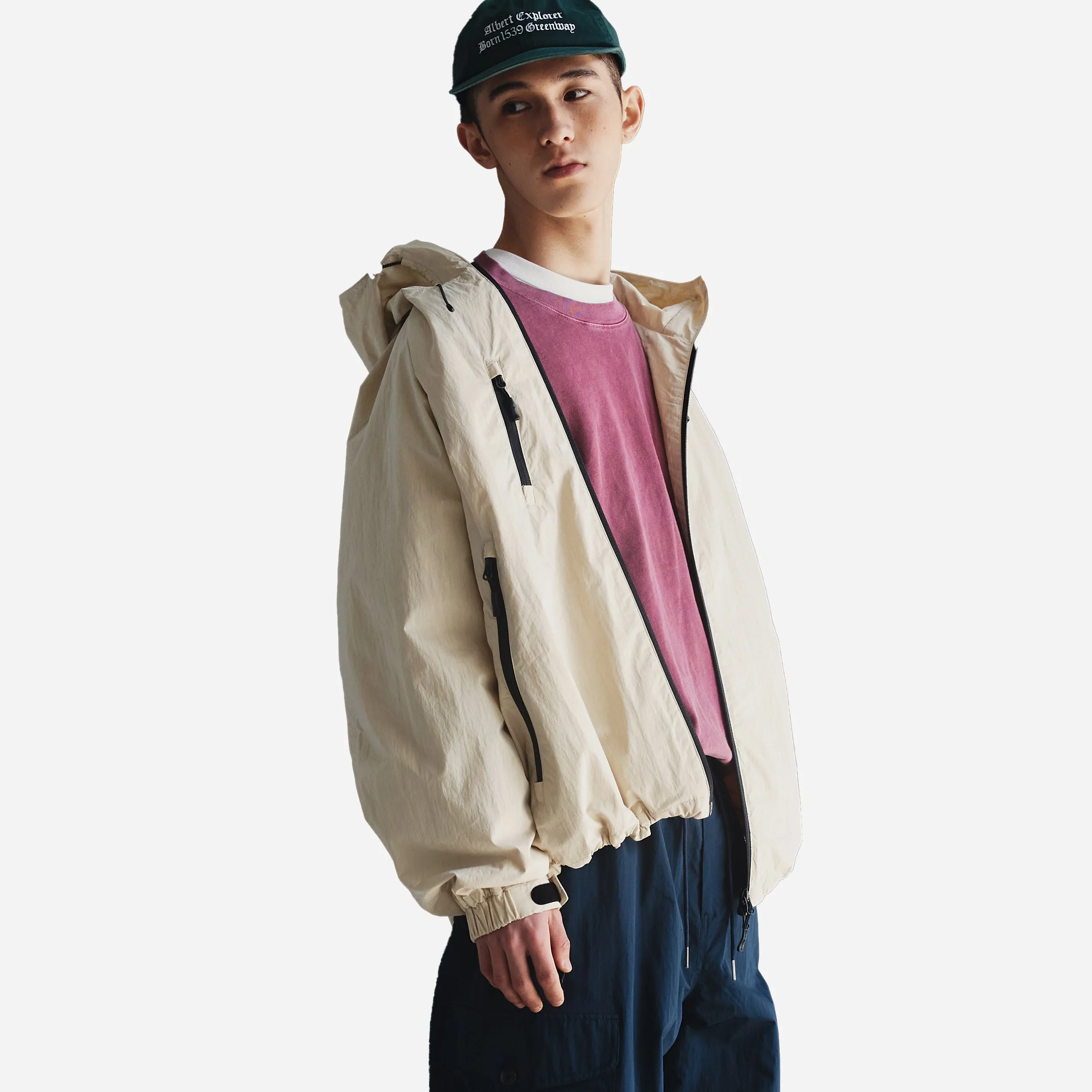 3 POCKET HOODED WIND JACKET - LIGHT BEIGE