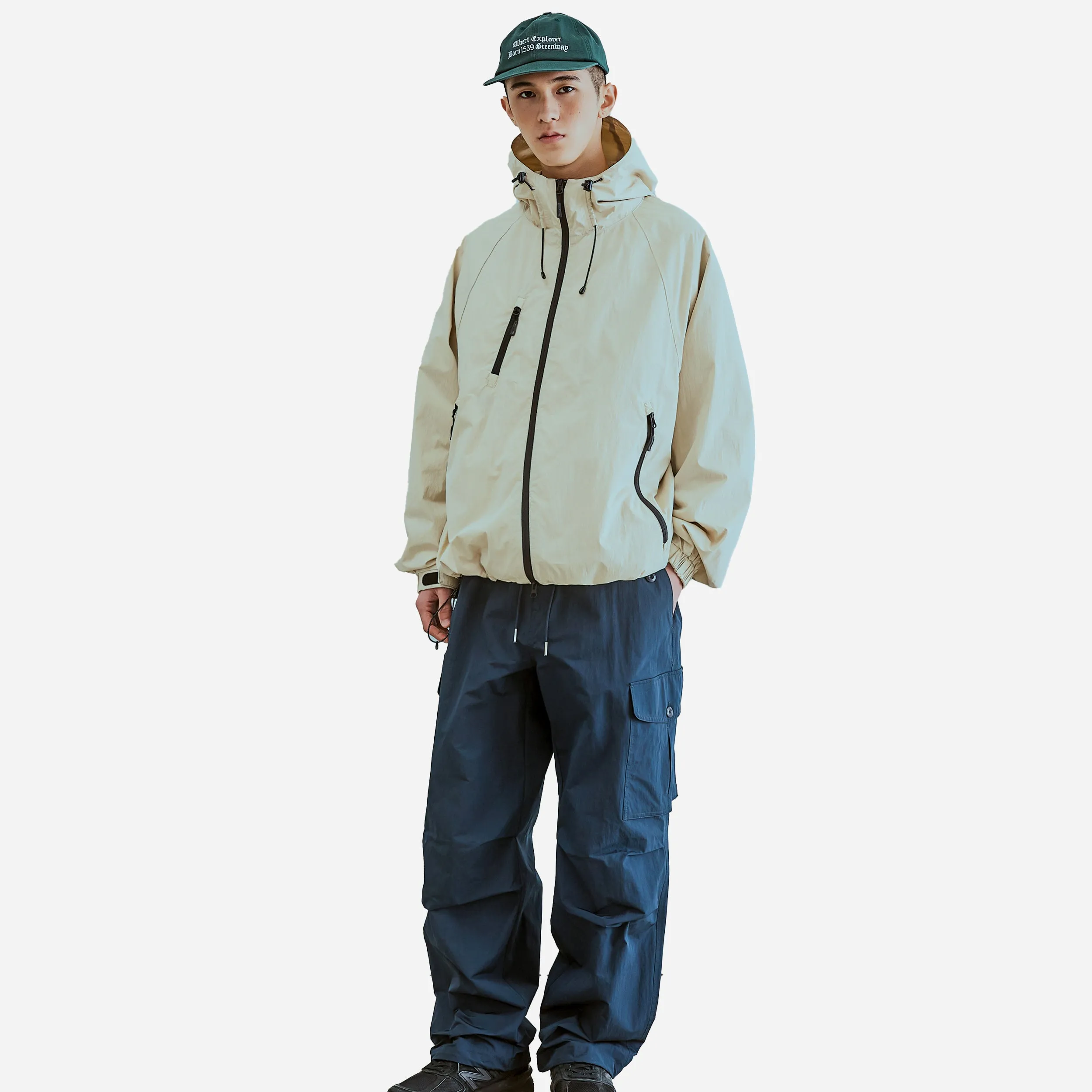 3 POCKET HOODED WIND JACKET - LIGHT BEIGE