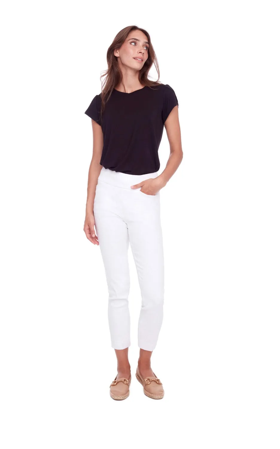 68108 White Back Slit Ankle Stretch Pant