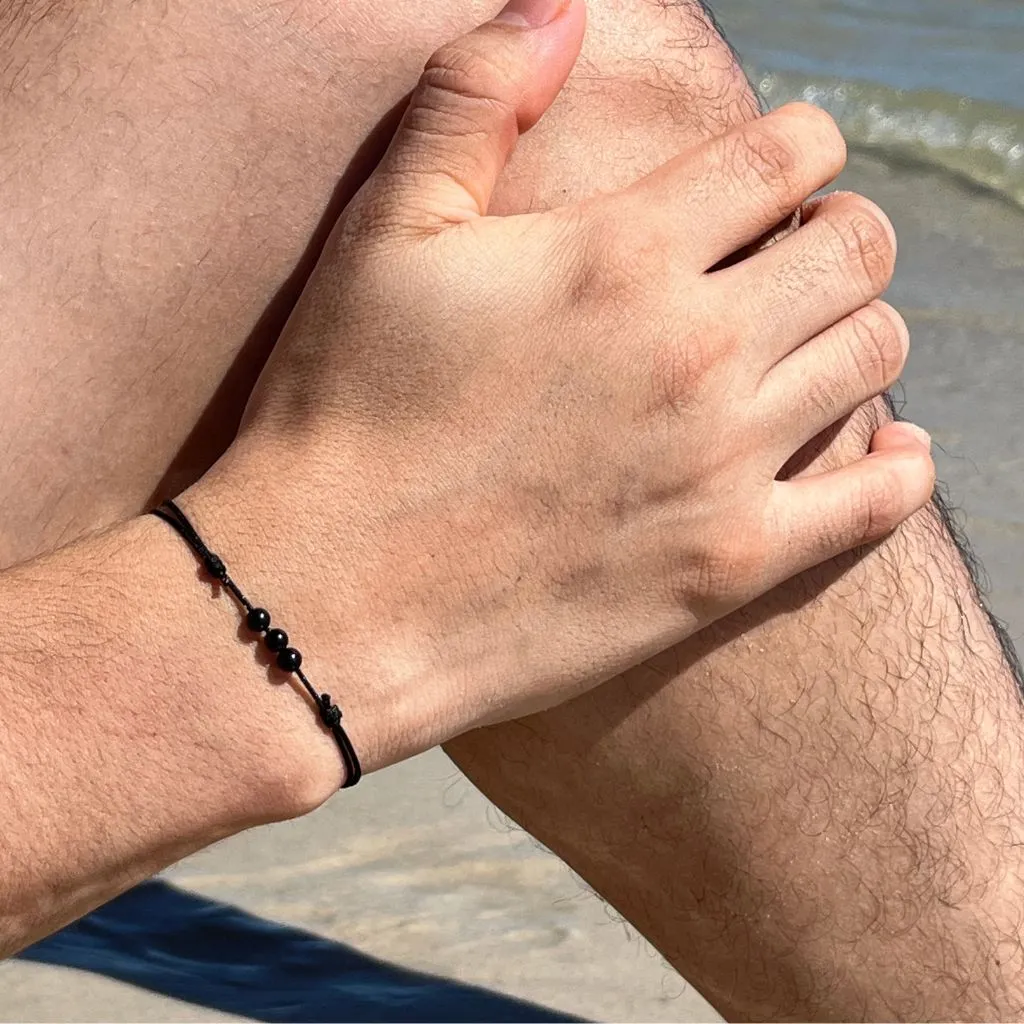 Adjustable Black Tourmaline Bead Bracelet