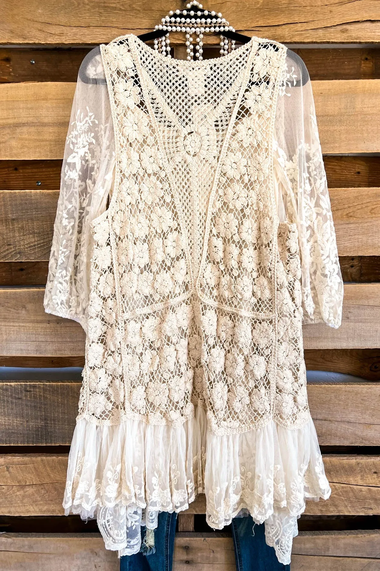 AHB EXCLUSIVE: Rusticana Cotton Crochet Vest - Beige - 100% COTTON