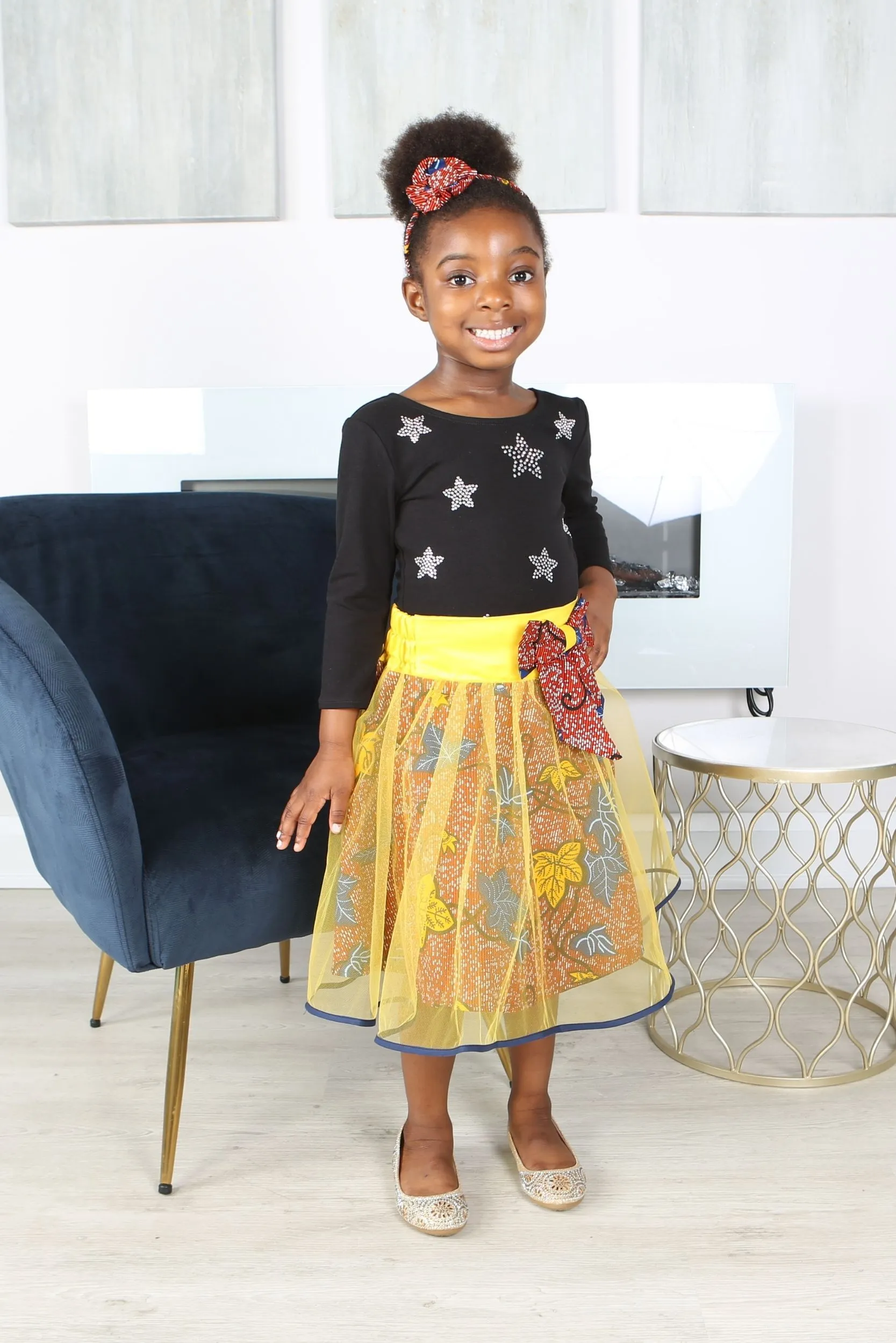 AKANI AFRICAN PRINT GIRLS' FLARED TULLE SKIRT