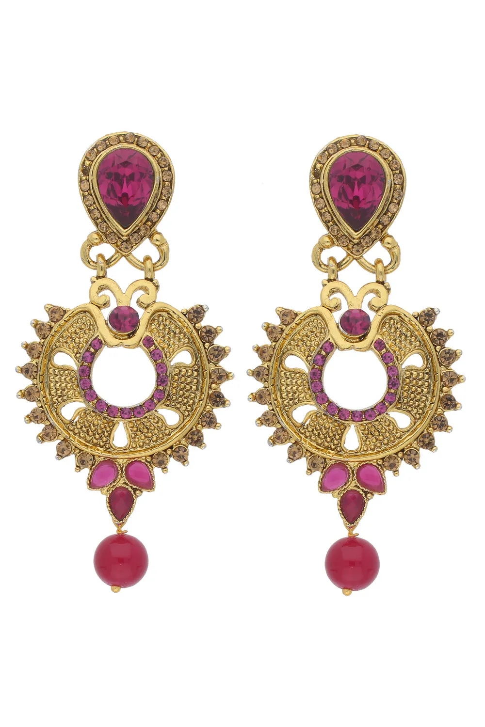 Alloy Chandbali Earring in Pink