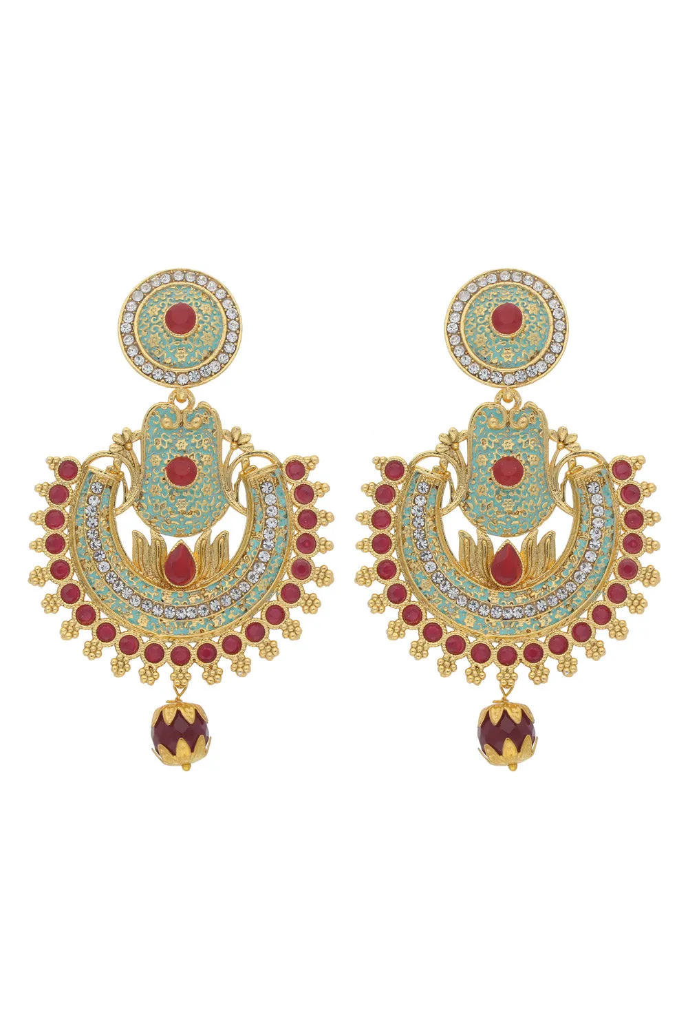 Alloy Chandbali Earring in Red and Sky Blue