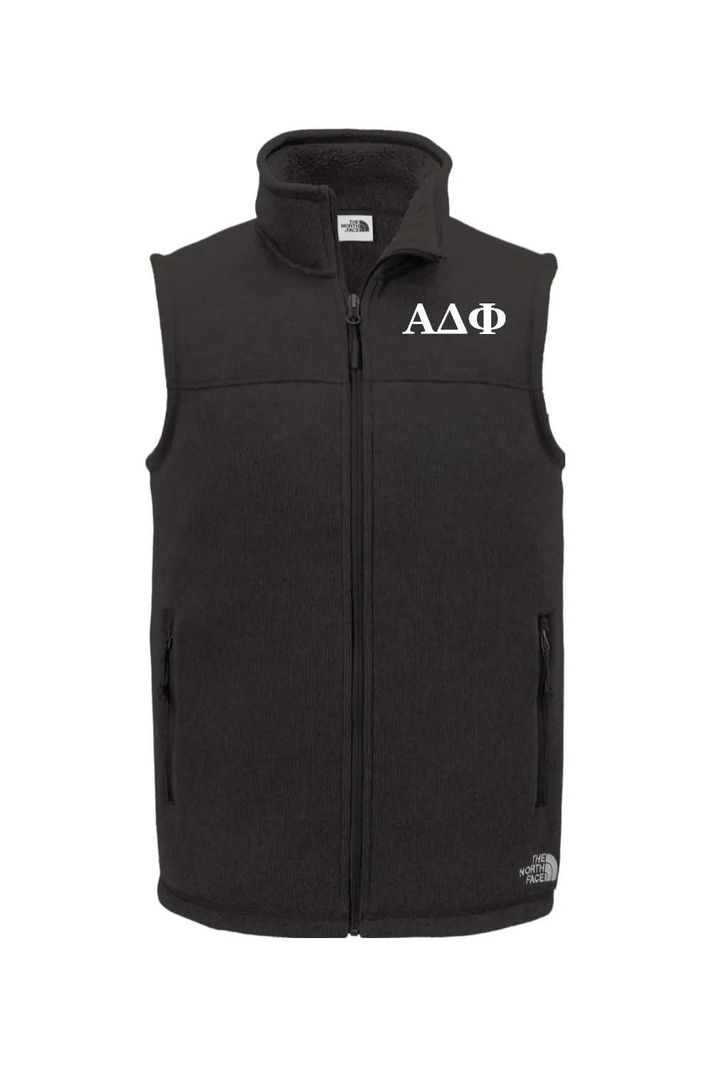 Alpha Delta Phi - North Face Sweater Fleece Vest - White Embroidered Letters