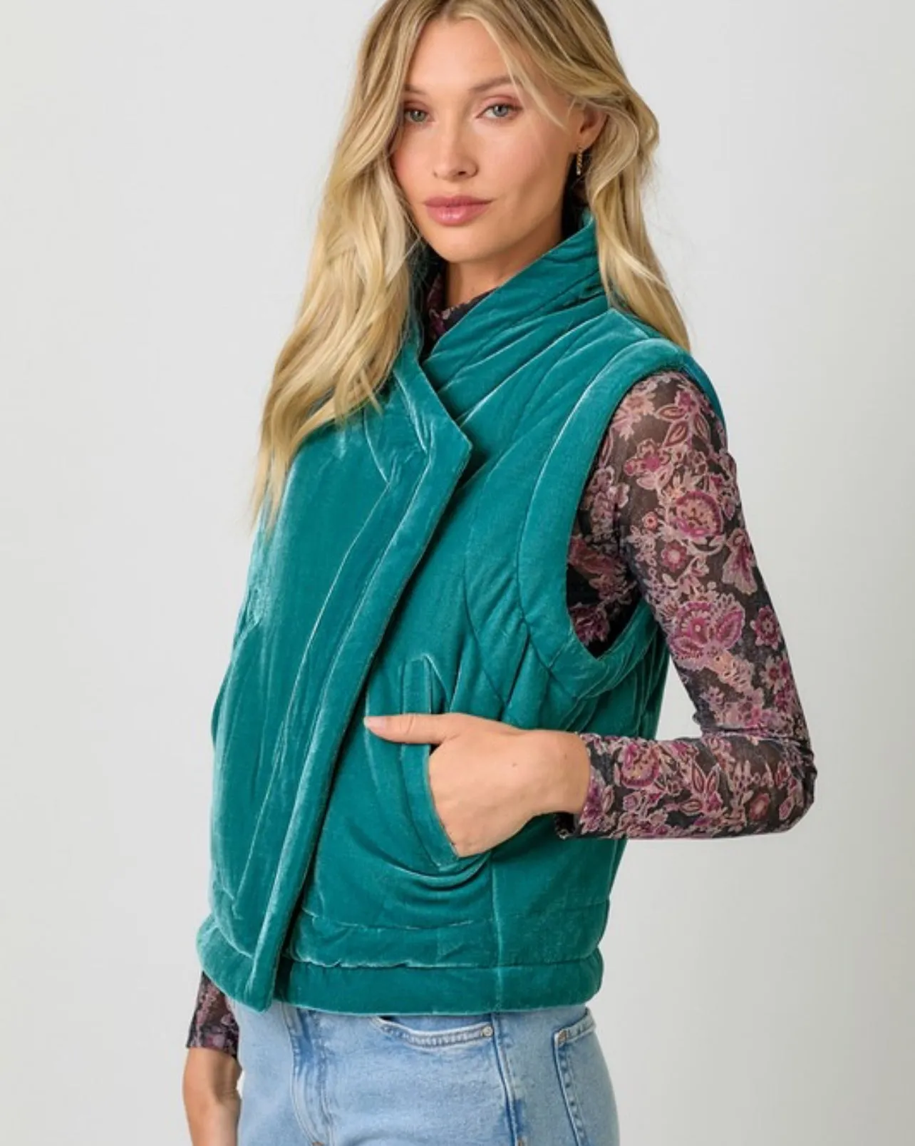 Anita Sleeveless Velvet Puffer Vest