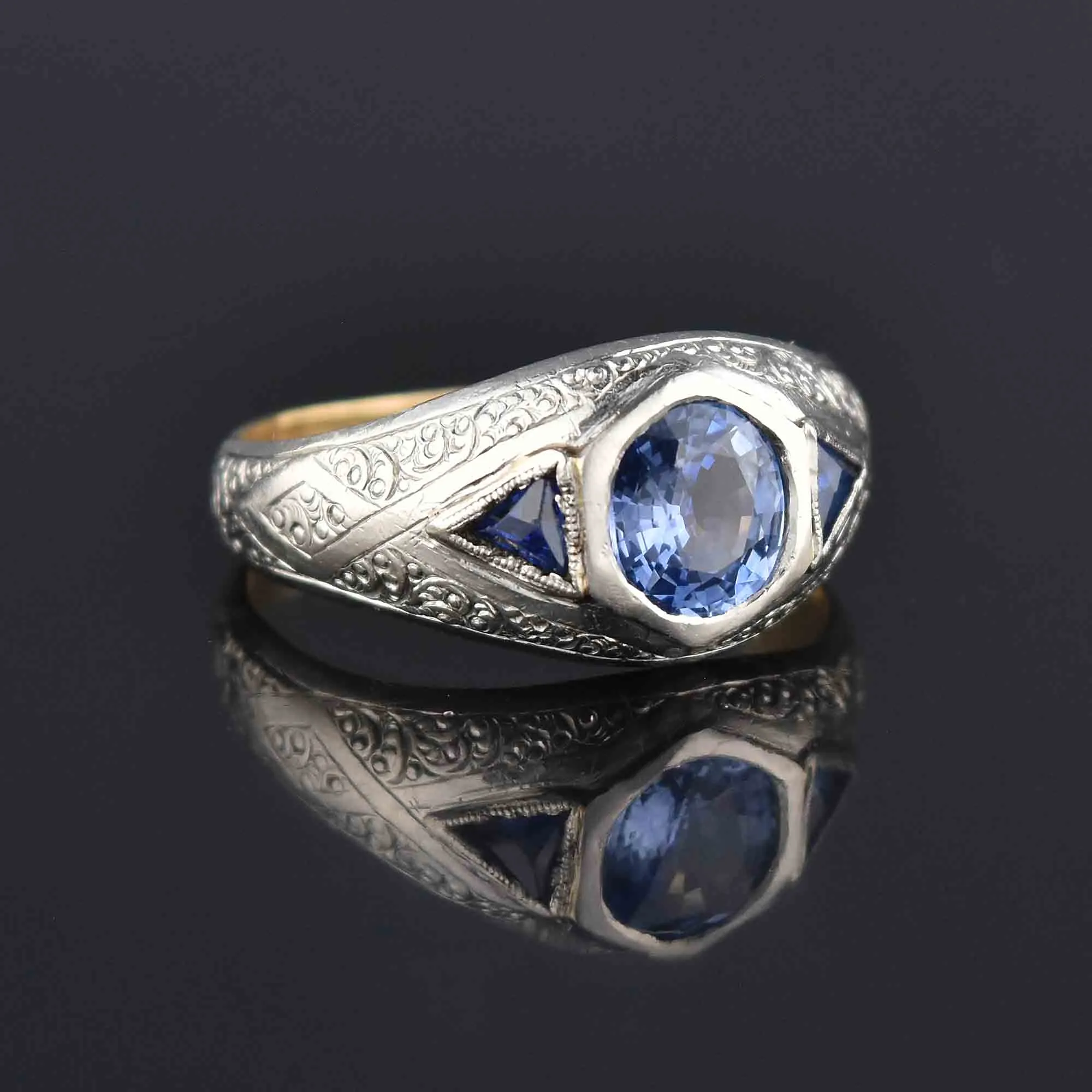 Antique Art Deco Platinum Sapphire Ring, Unisex Mens