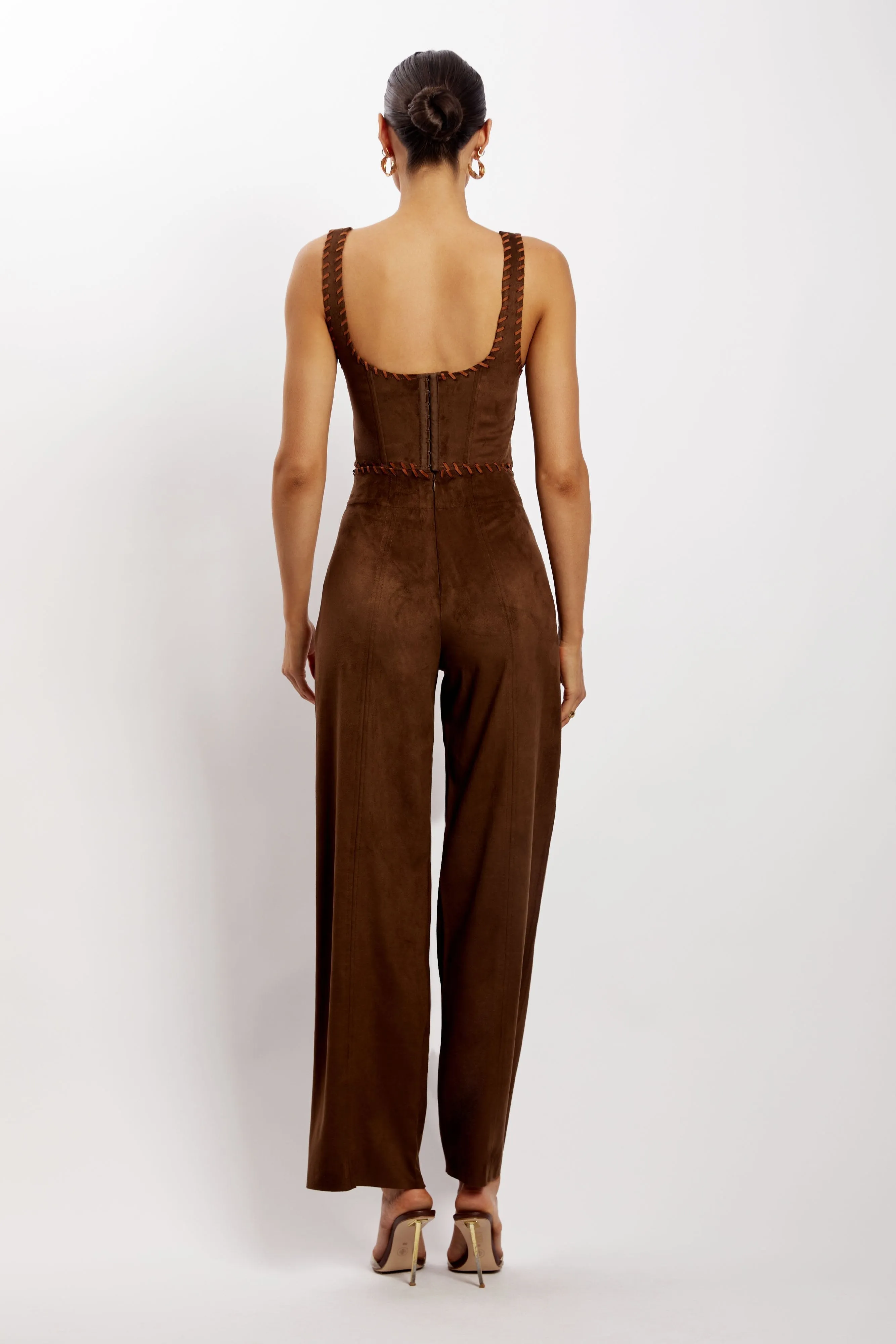 Audrey Suede Wideleg Pants - Chocolate