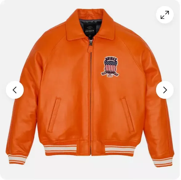 Avirex American Flight Real Bomber  Orange Leather Jacket Men