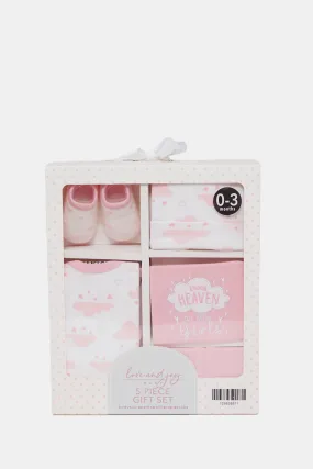 Babies Pink Printed Gift Set (5 Piece)