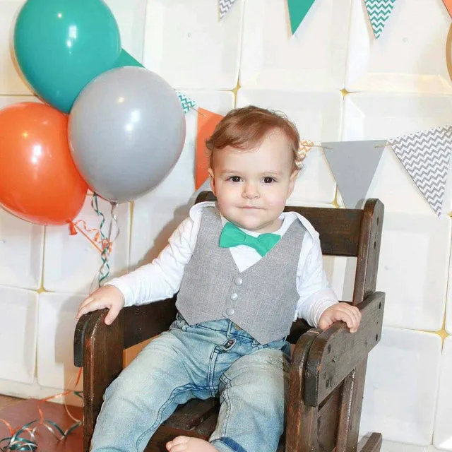 Baby Boy Clothes - Grey Pinstripe Vest and Bow Tie Outfit - Baby Wedding Outfit - Baby Shower Gift - Cake Smash - First Birthday - Baby Suit