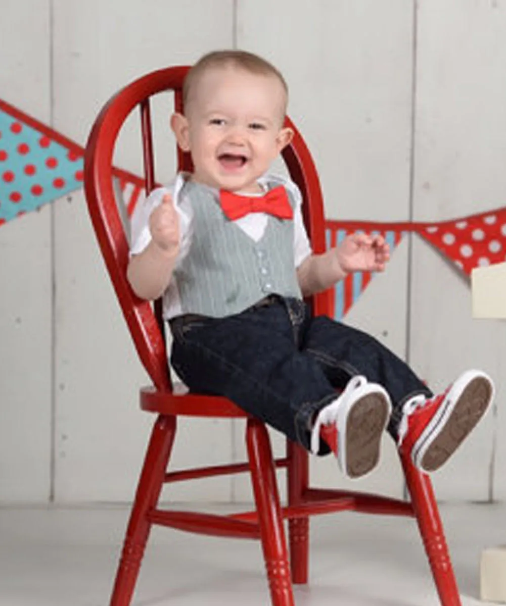 Baby Boy Clothes - Grey Pinstripe Vest and Bow Tie Outfit - Baby Wedding Outfit - Baby Shower Gift - Cake Smash - First Birthday - Baby Suit