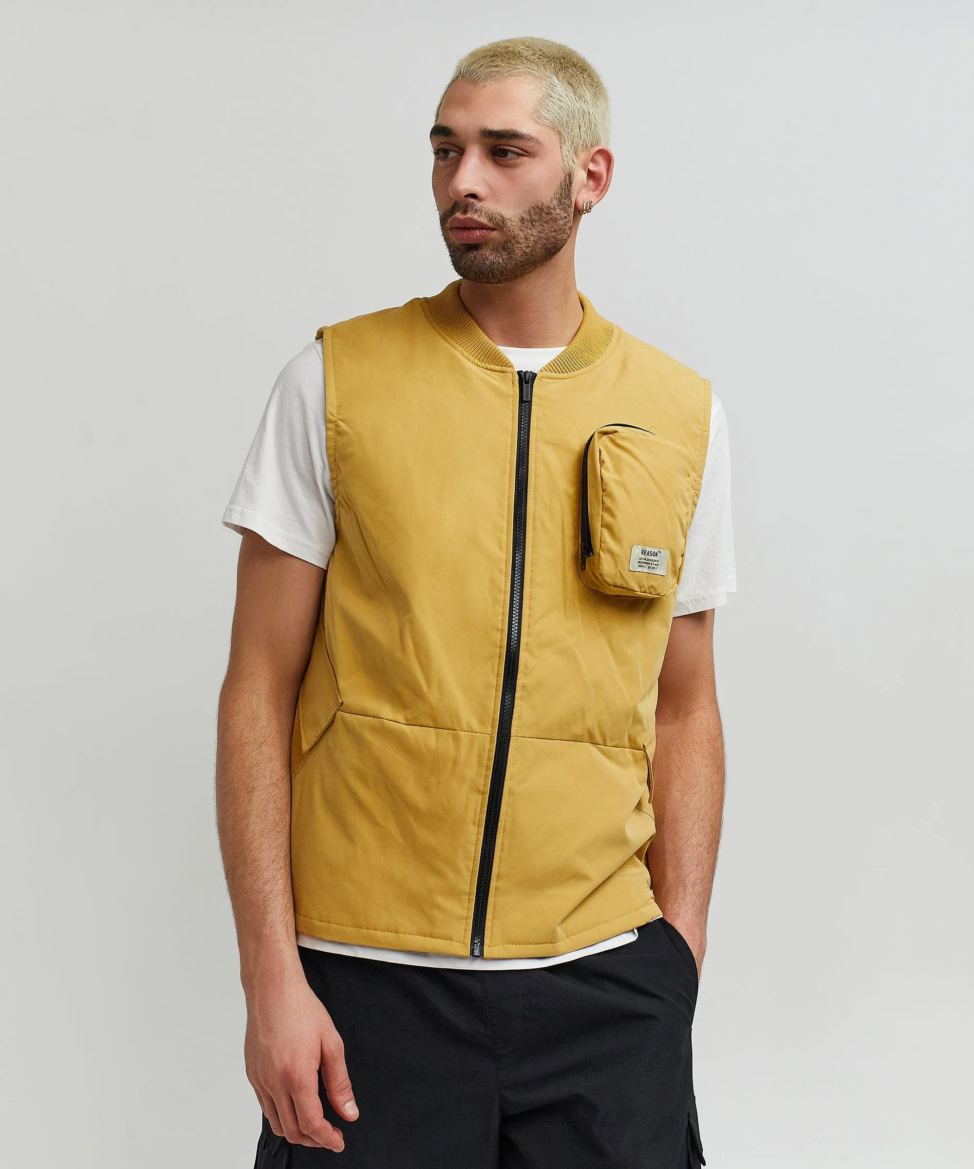 Bader Cotton Twill Color Block Utility Vest - Tan