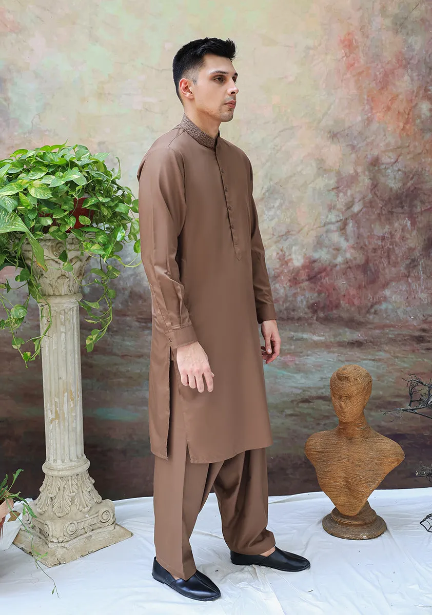 Basic Poly Viscose Breen Classic Fit Embroidered Suit