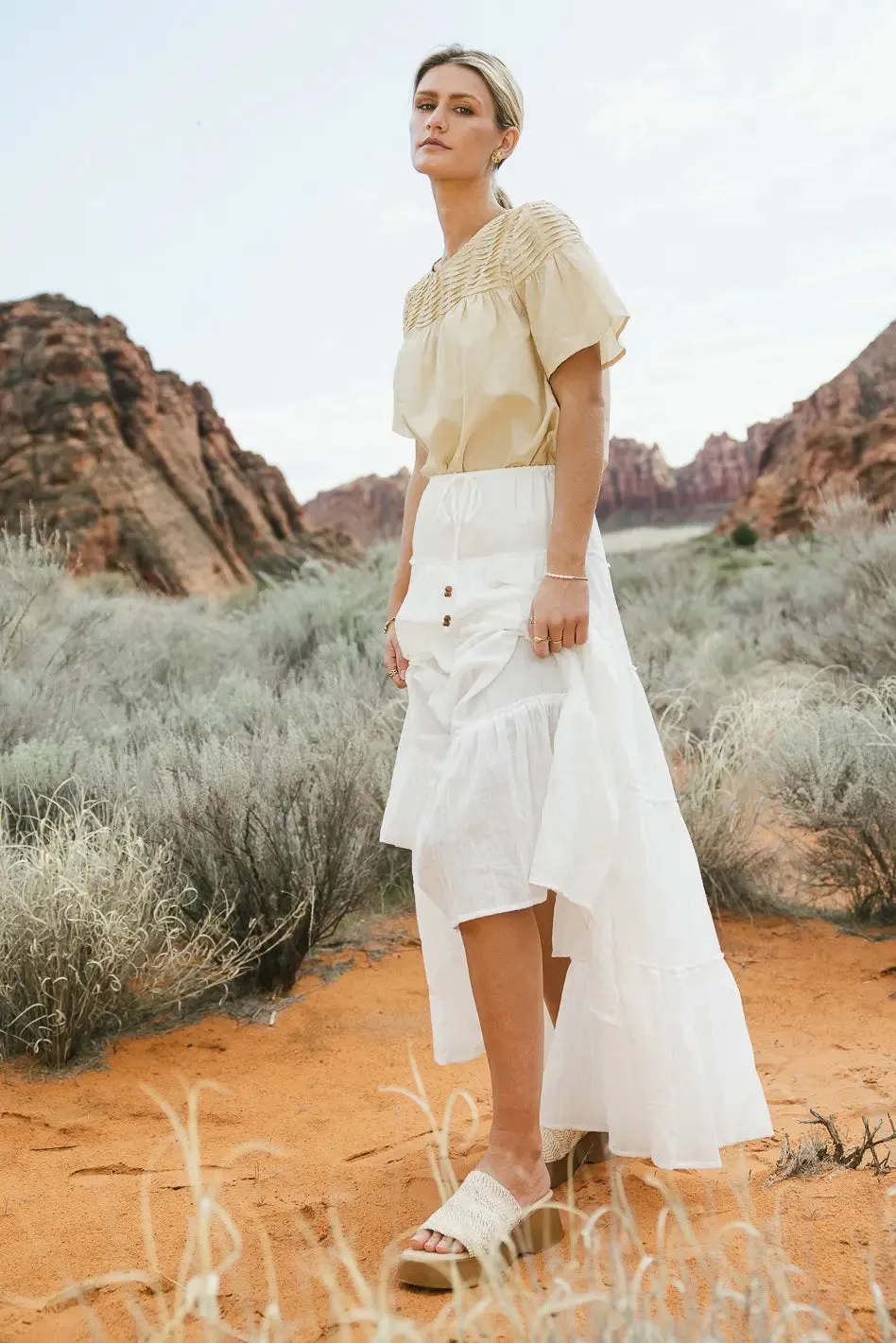 Baylin Tiered Skirt in White - FINAL SALE