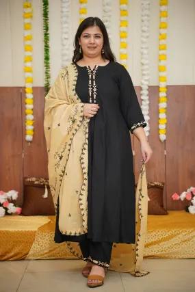 Beige Accent Black Anarkali Set