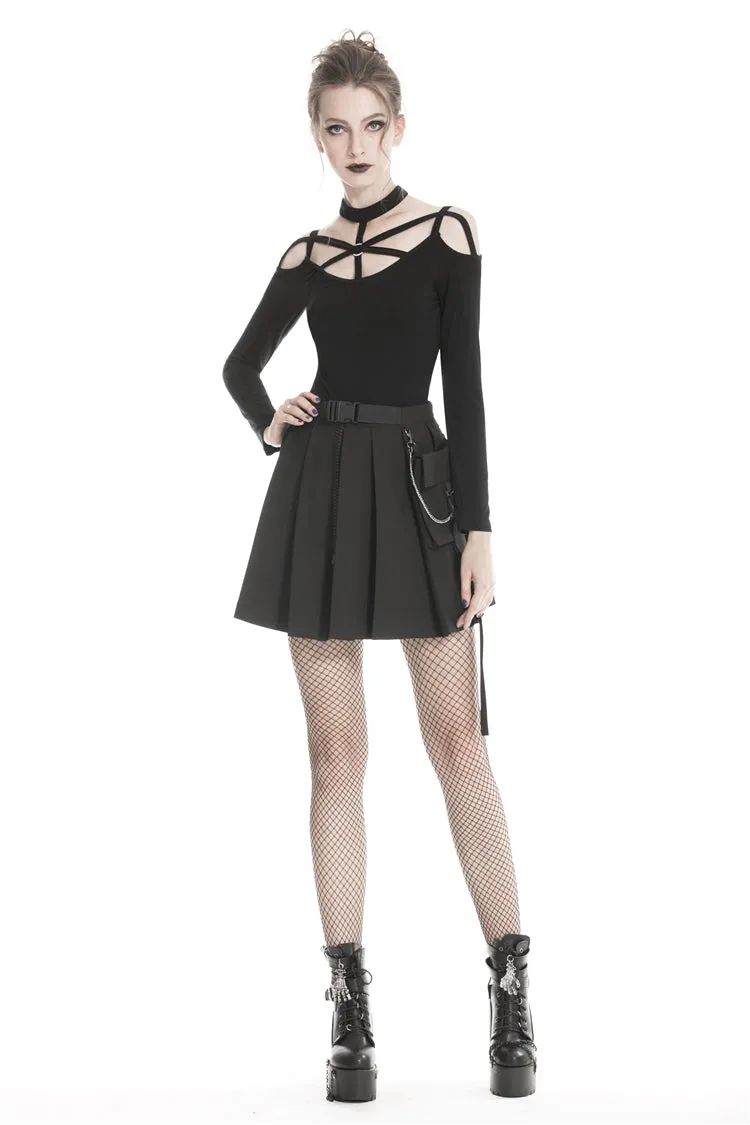 Black casual punk pleated short skirt with bag side KW152