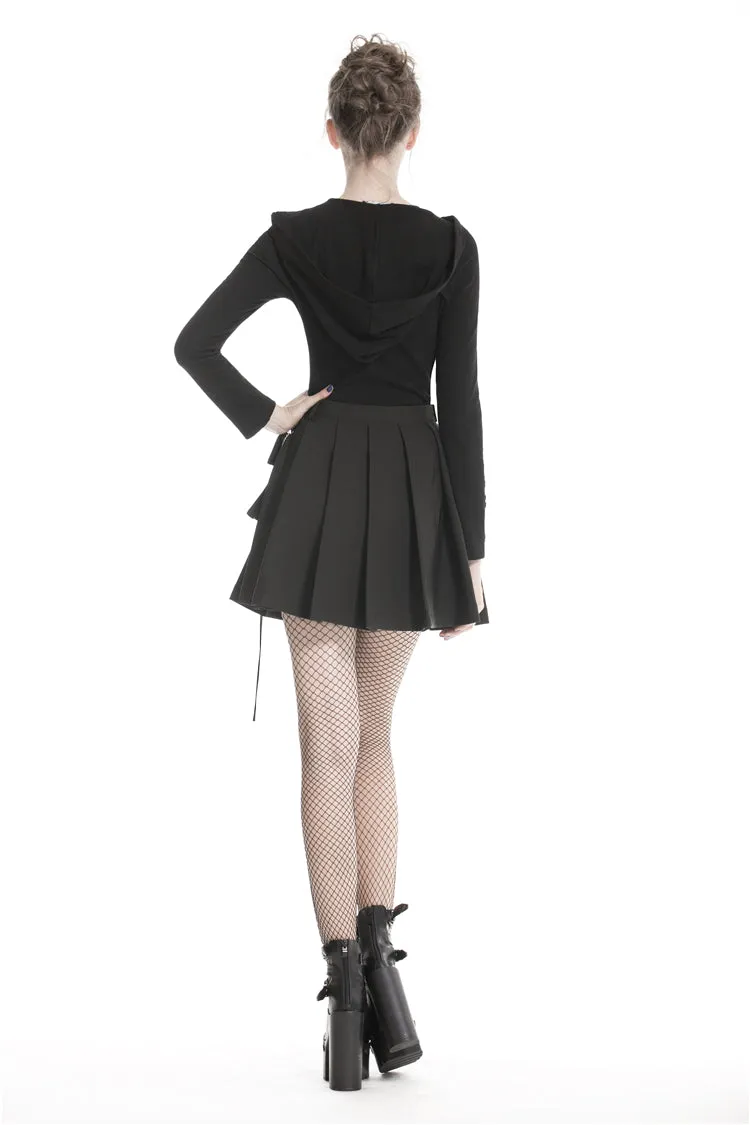 Black casual punk pleated short skirt with bag side KW152