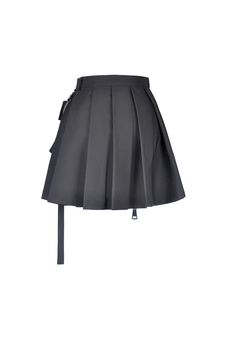 Black casual punk pleated short skirt with bag side KW152