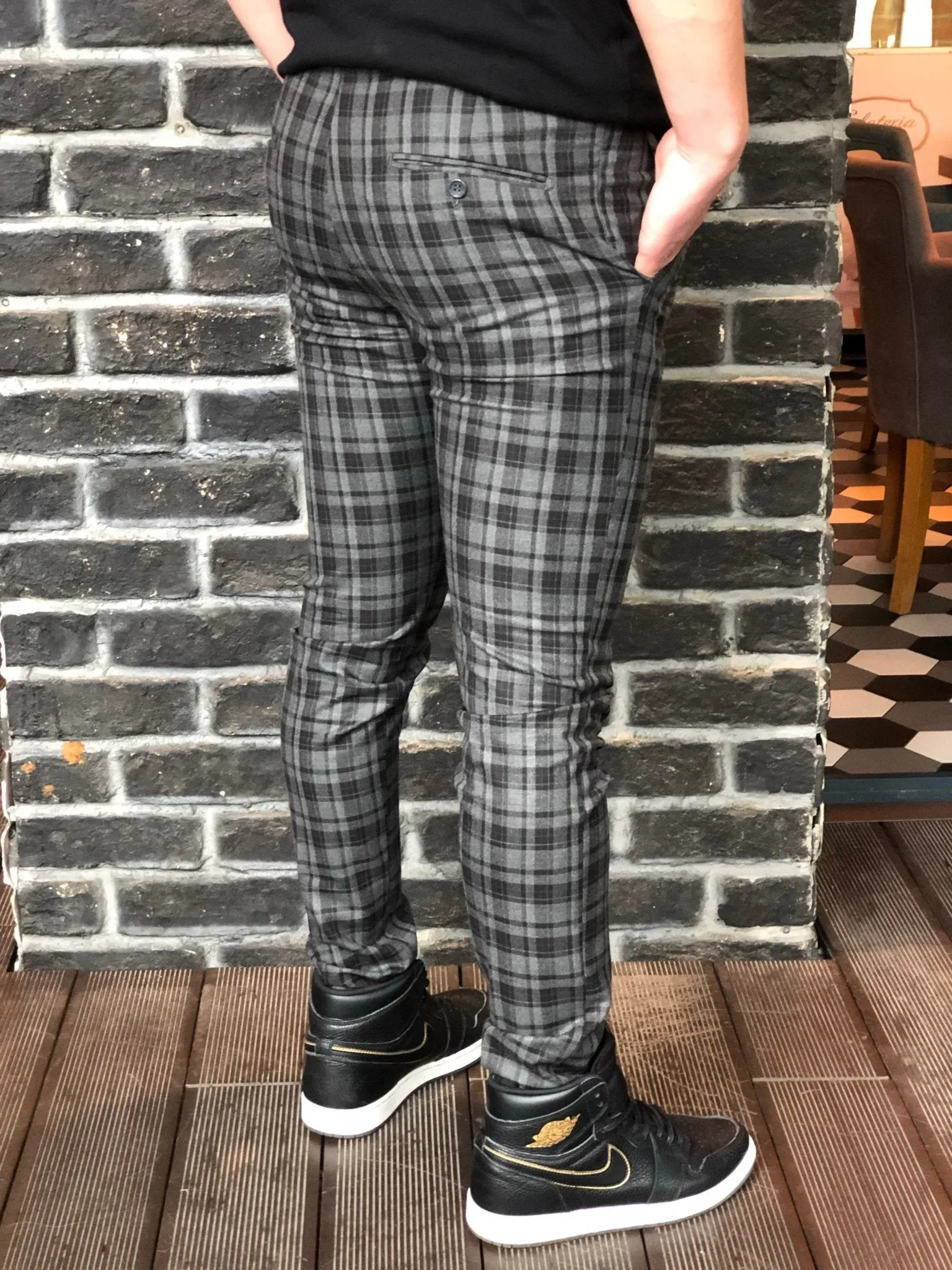 Black Gray Checkered Slim Fit Casual Mens Pant DJ180 Mens Pant