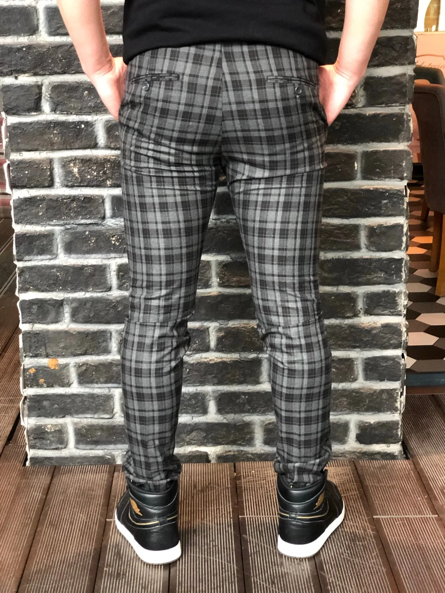 Black Gray Checkered Slim Fit Casual Mens Pant DJ180 Mens Pant