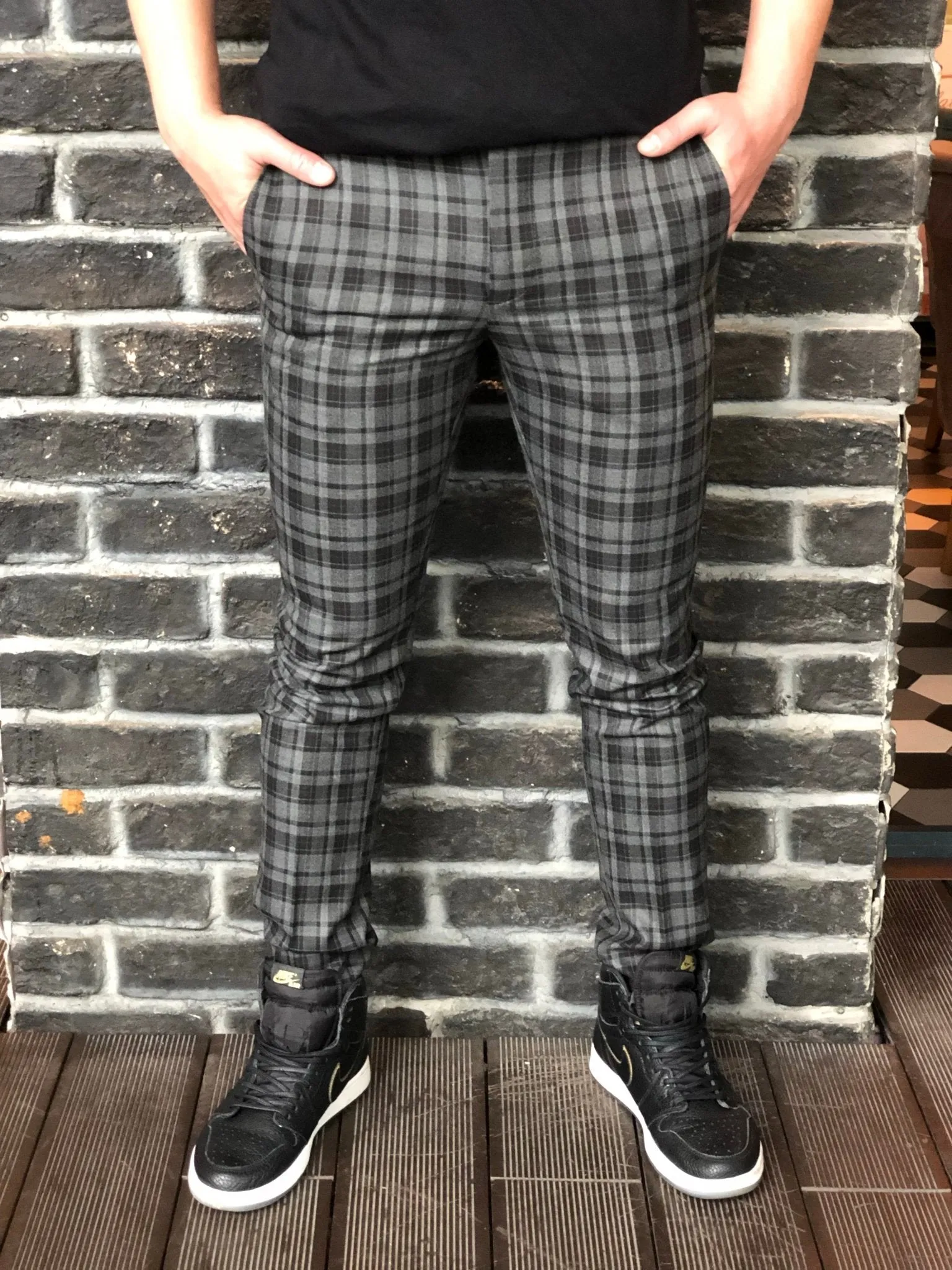 Black Gray Checkered Slim Fit Casual Mens Pant DJ180 Mens Pant