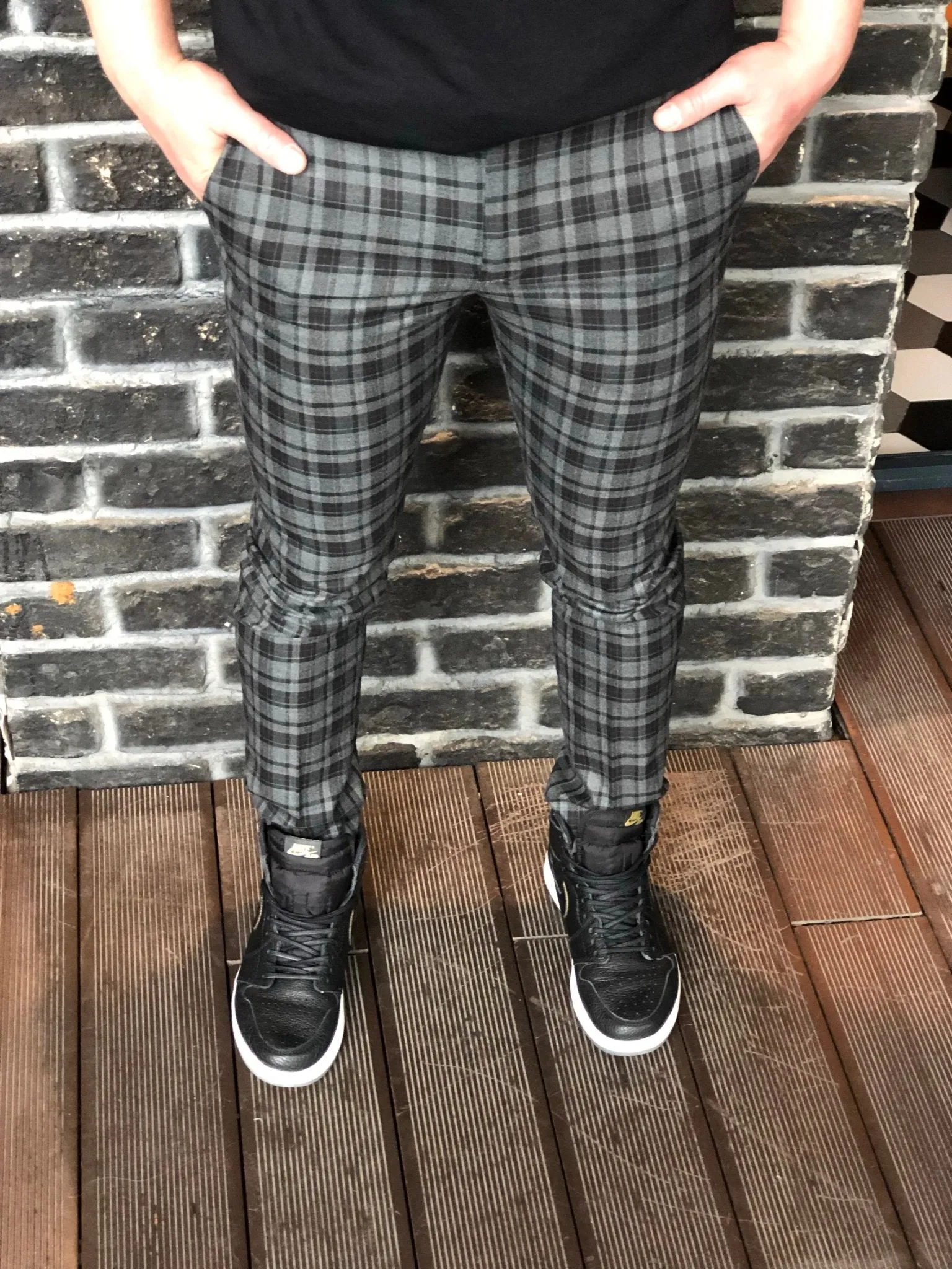 Black Gray Checkered Slim Fit Casual Mens Pant DJ180 Mens Pant