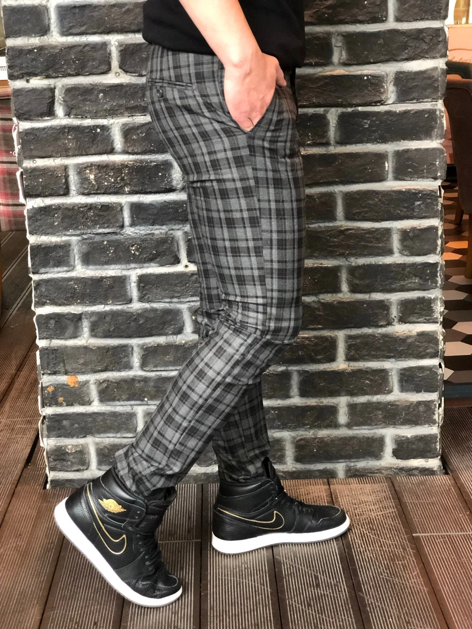 Black Gray Checkered Slim Fit Casual Mens Pant DJ180 Mens Pant