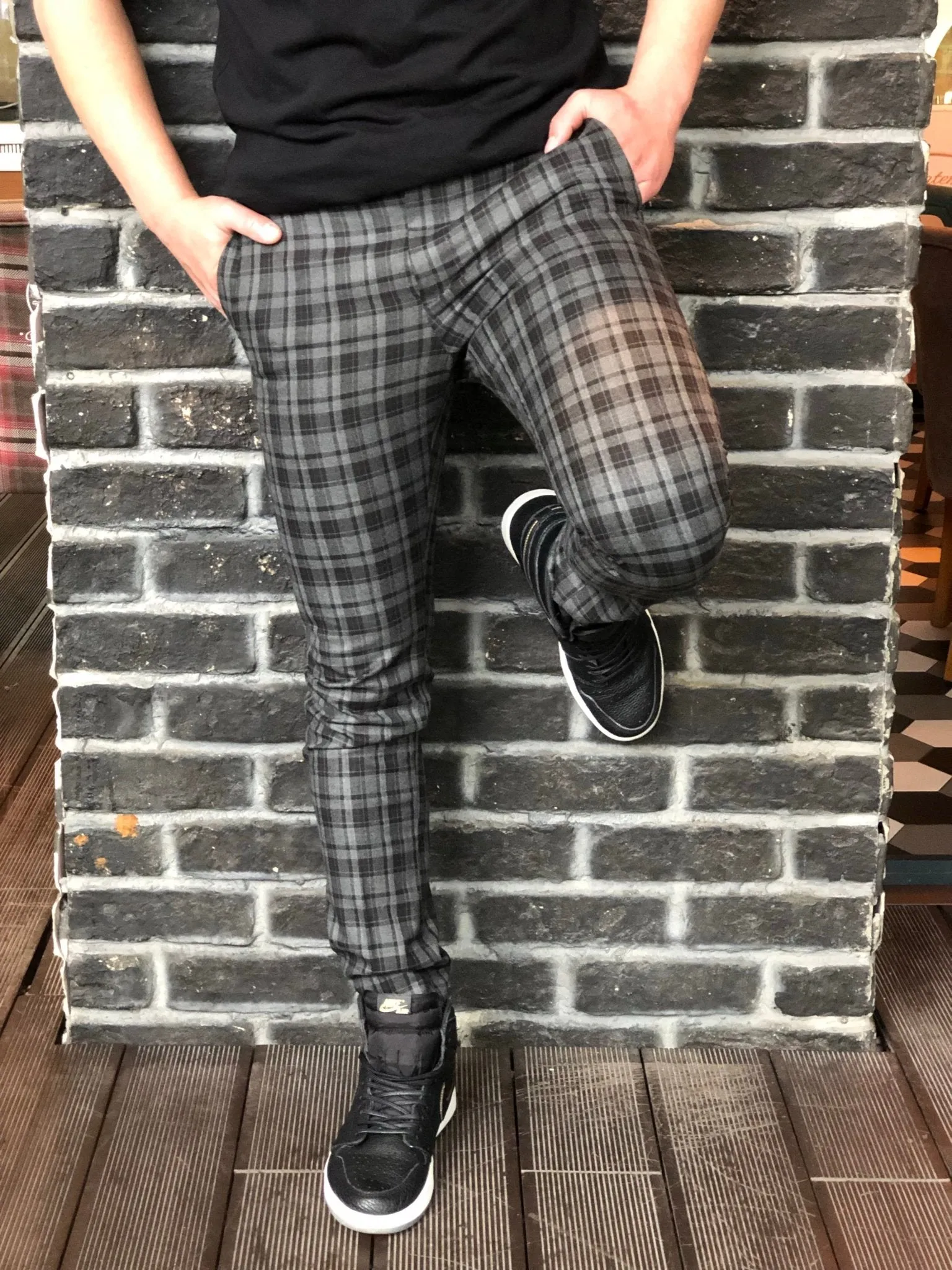 Black Gray Checkered Slim Fit Casual Mens Pant DJ180 Mens Pant