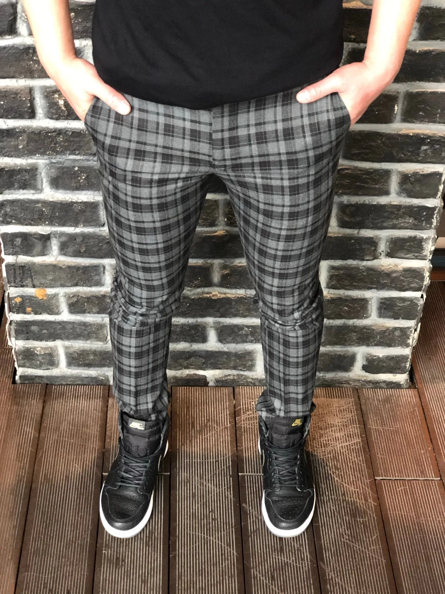 Black Gray Checkered Slim Fit Casual Mens Pant DJ180 Mens Pant