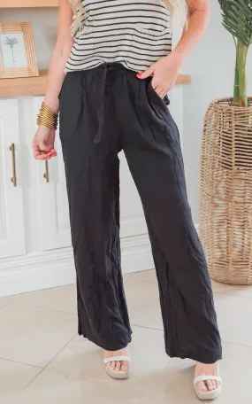 Black Linen Wide Leg Pants - Final Sale