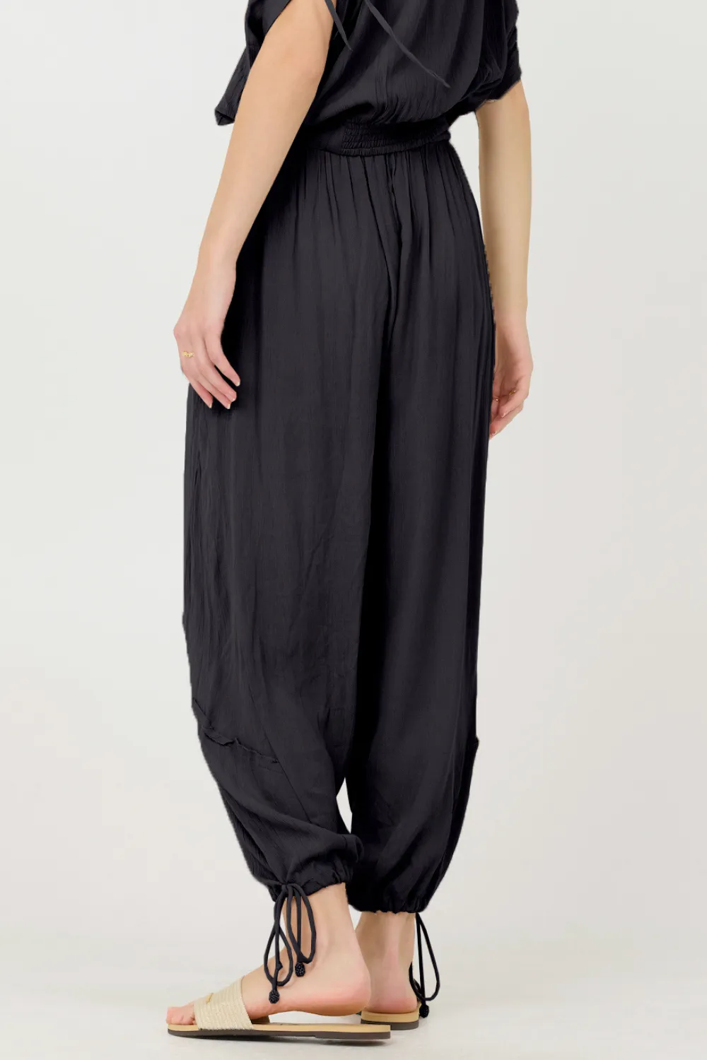 Black Rayon Crinkle Bottom Pants