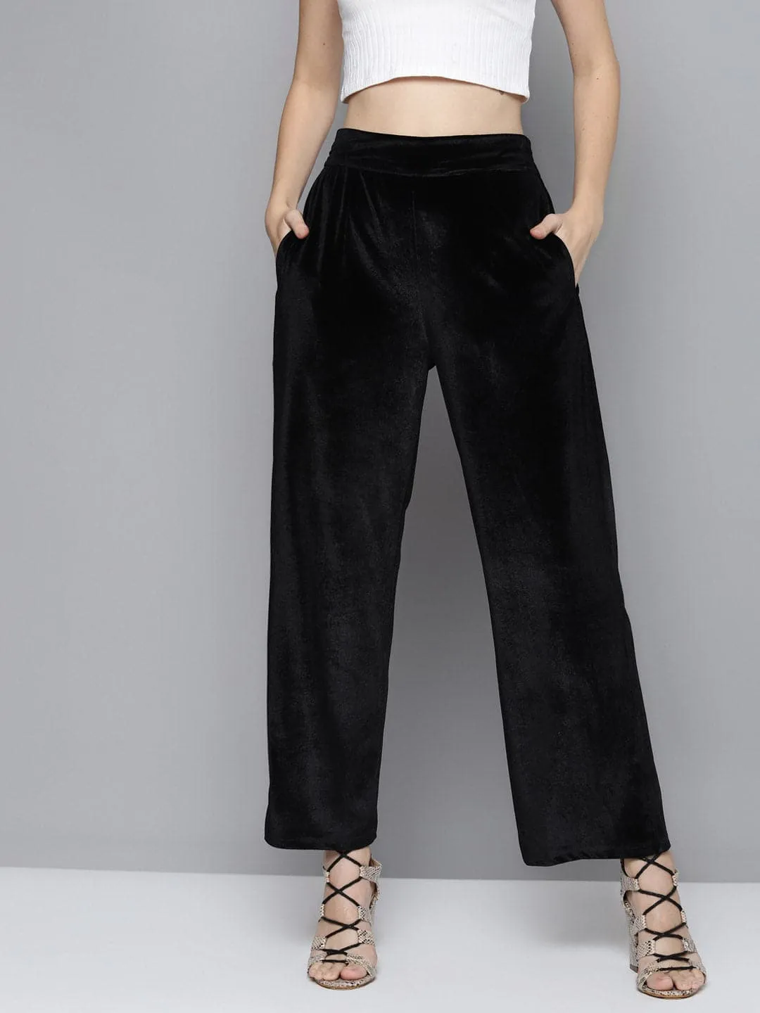 Black Velvet Straight Pants