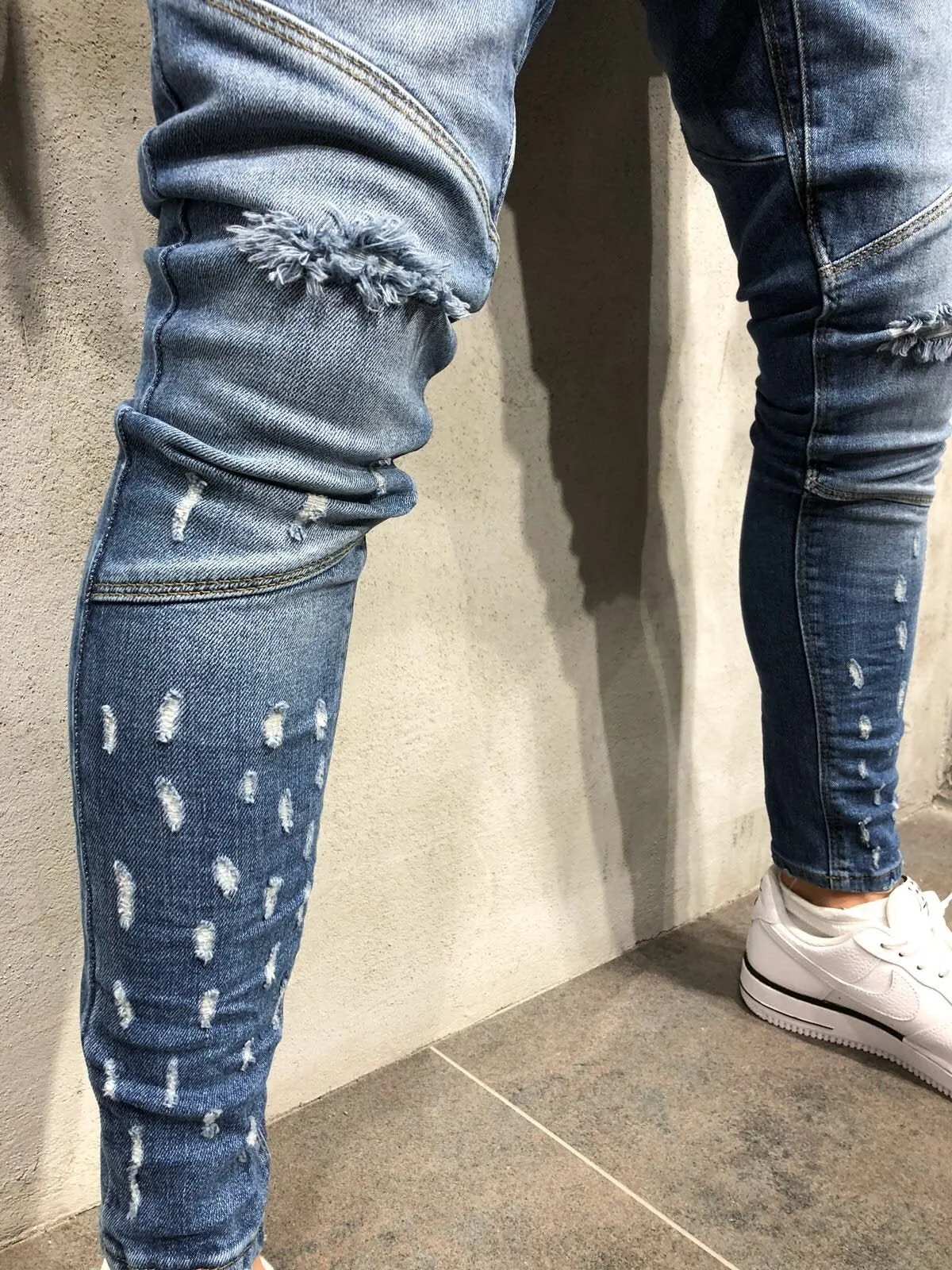 Blue Distressed Denim A39 Streetwear Denim Jeans