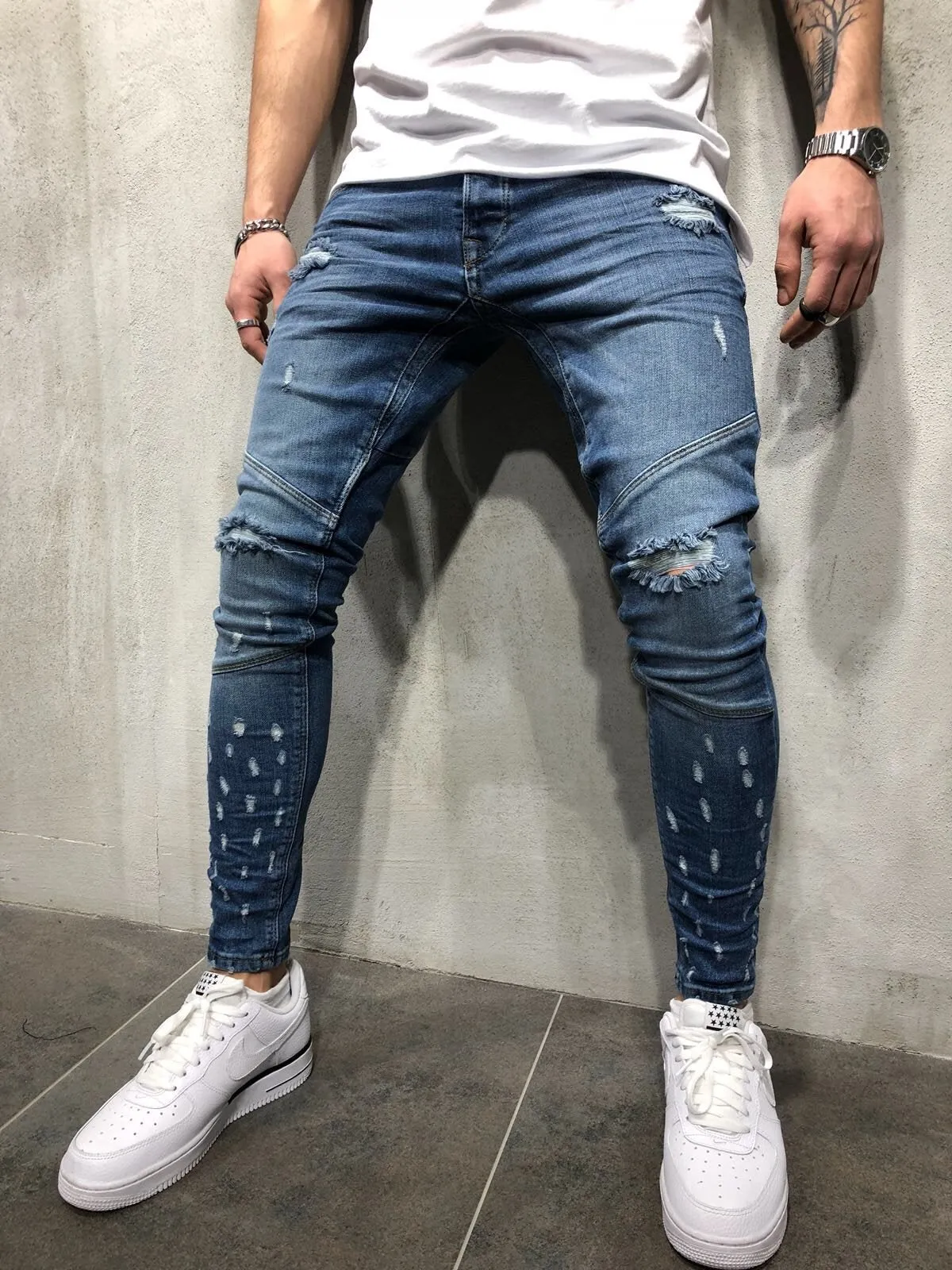 Blue Distressed Denim A39 Streetwear Denim Jeans