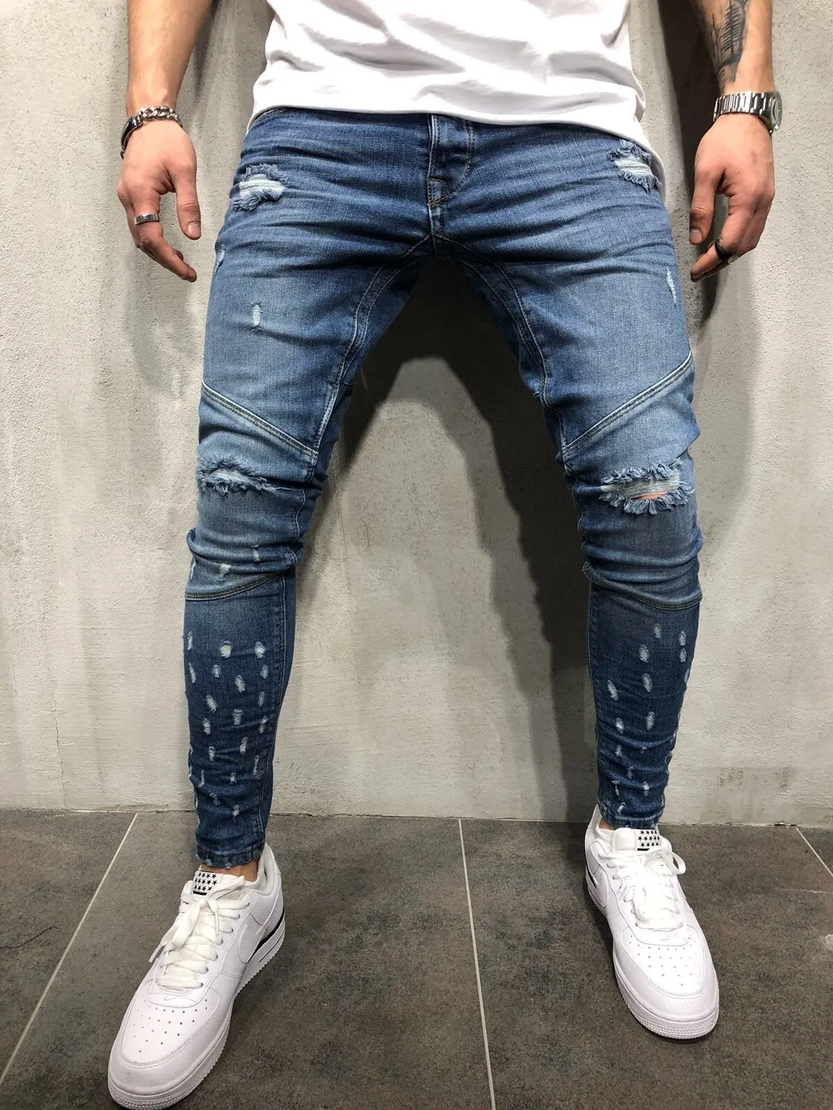 Blue Distressed Denim A39 Streetwear Denim Jeans