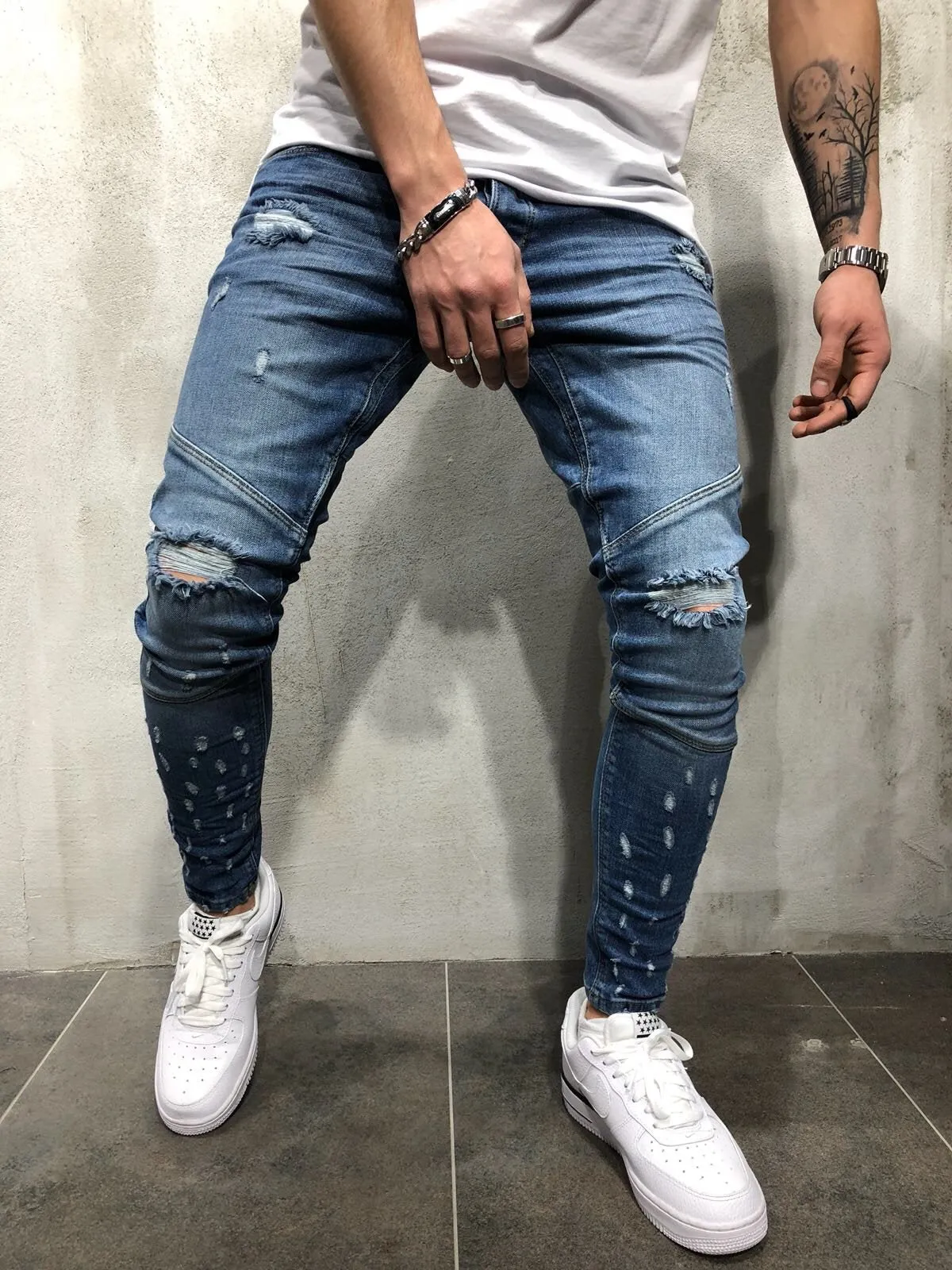 Blue Distressed Denim A39 Streetwear Denim Jeans