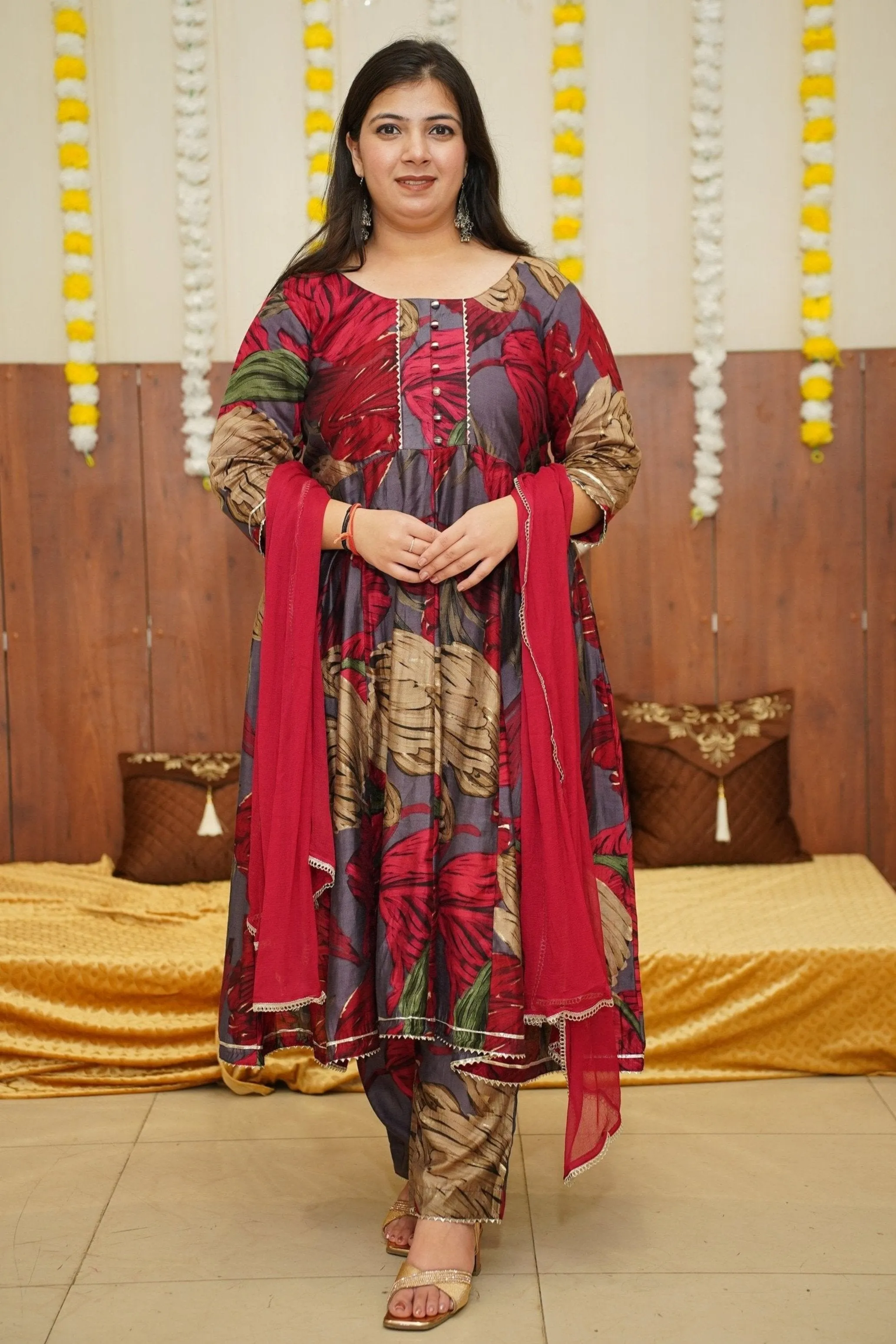 Bold Berry Floral Anarkali Set