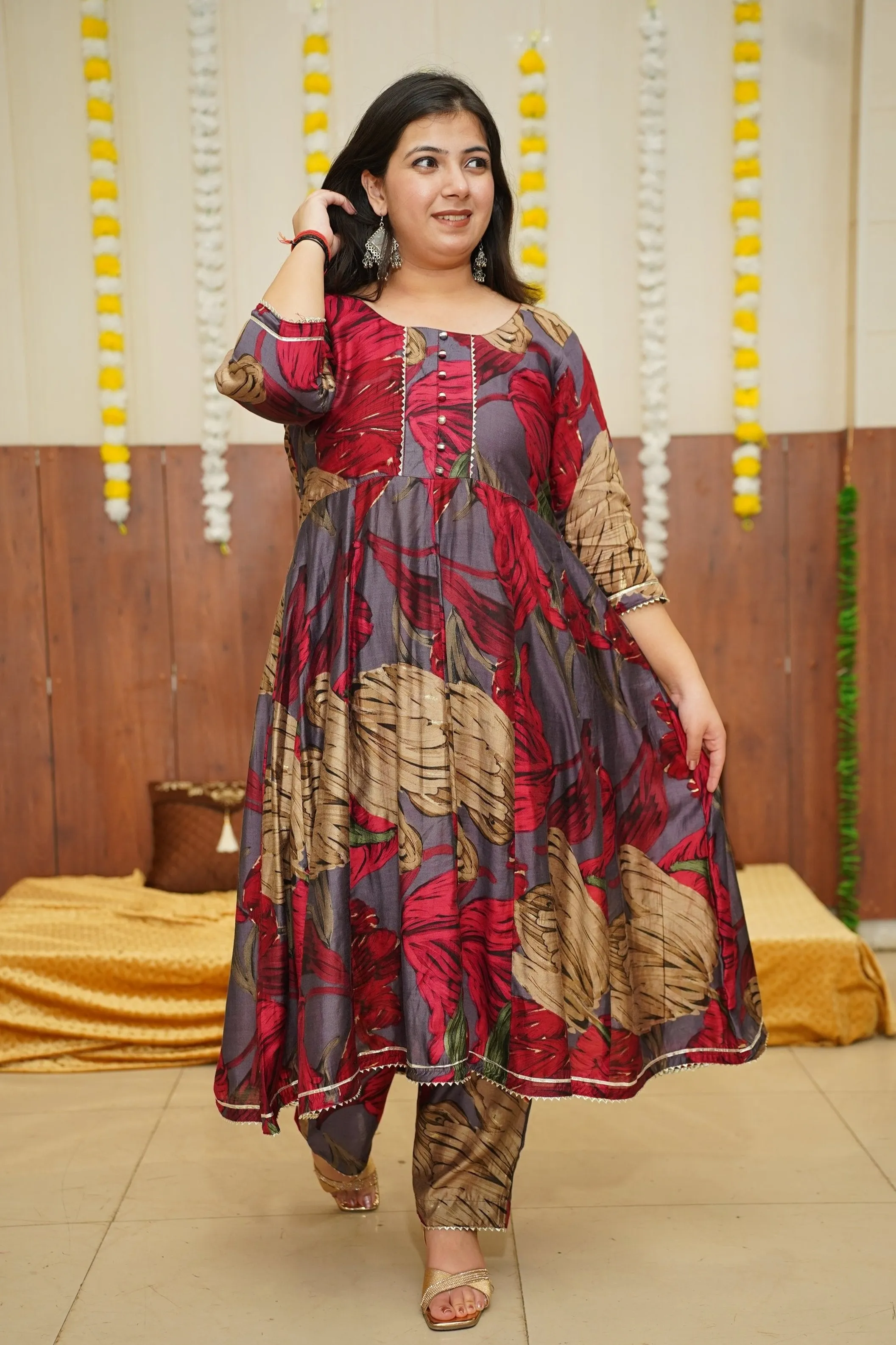 Bold Berry Floral Anarkali Set