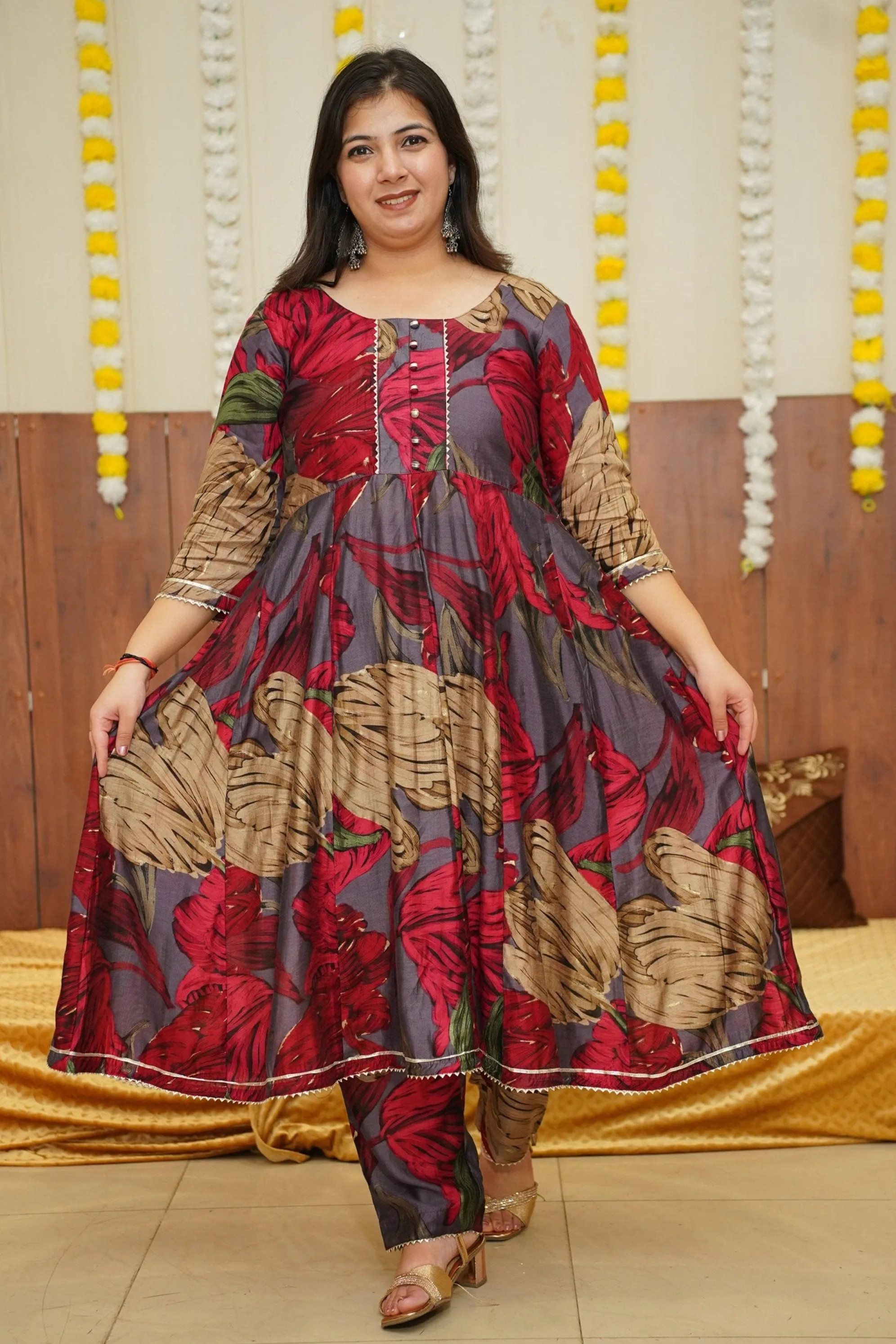 Bold Berry Floral Anarkali Set