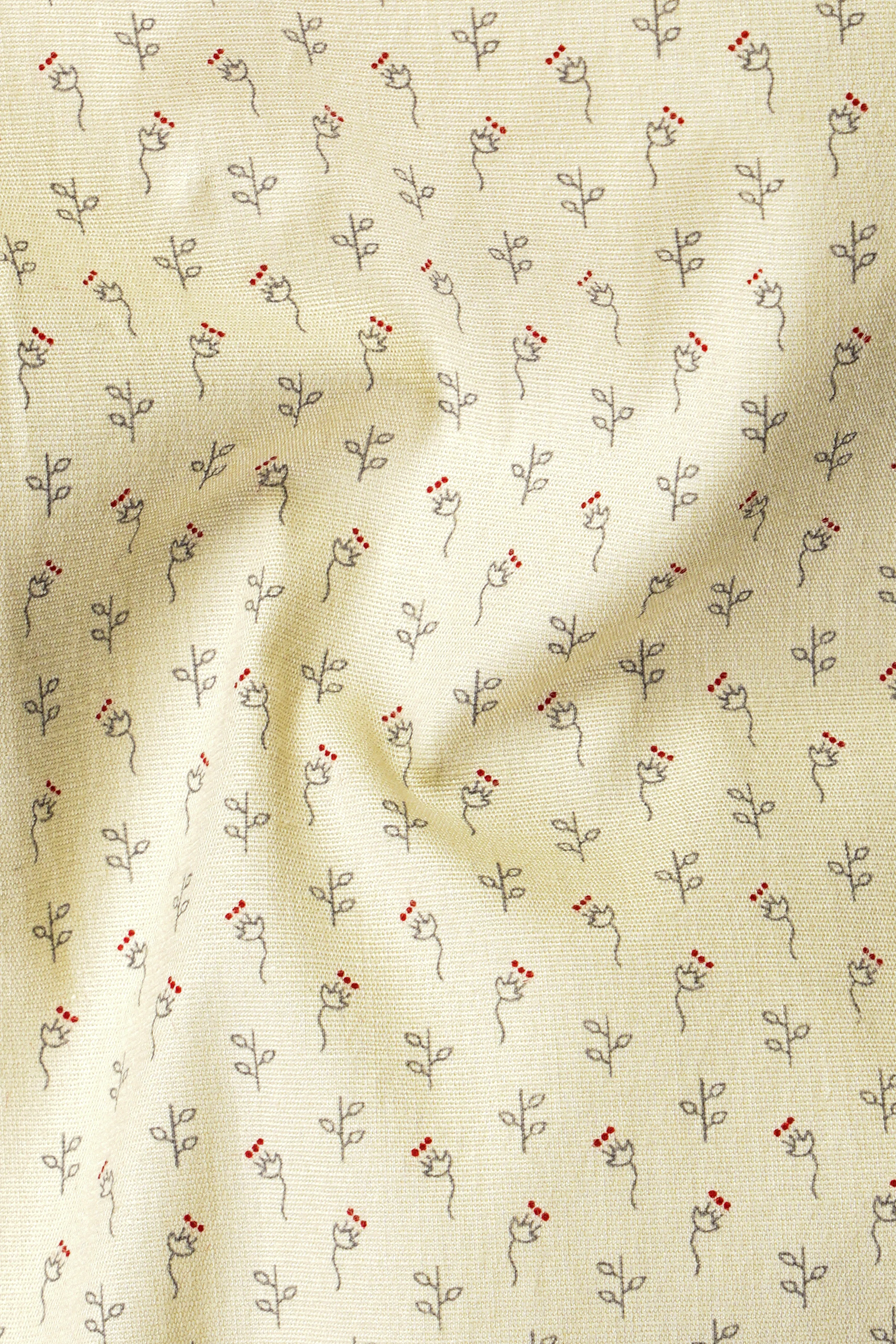 Bone Cream Mini Leaves Printed Giza Cotton Designer Shirt