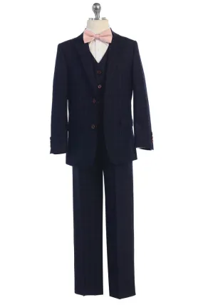 Boys Plaid Navy Suit