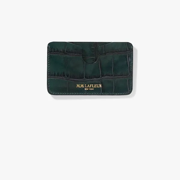 Business Card Case - Embossed Croc :: Dark Green