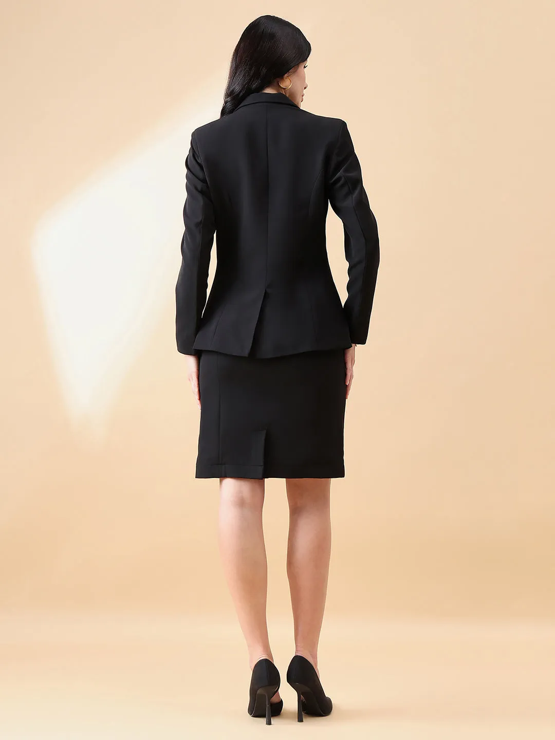 Business Formal Stretch Skirt Suit - Black