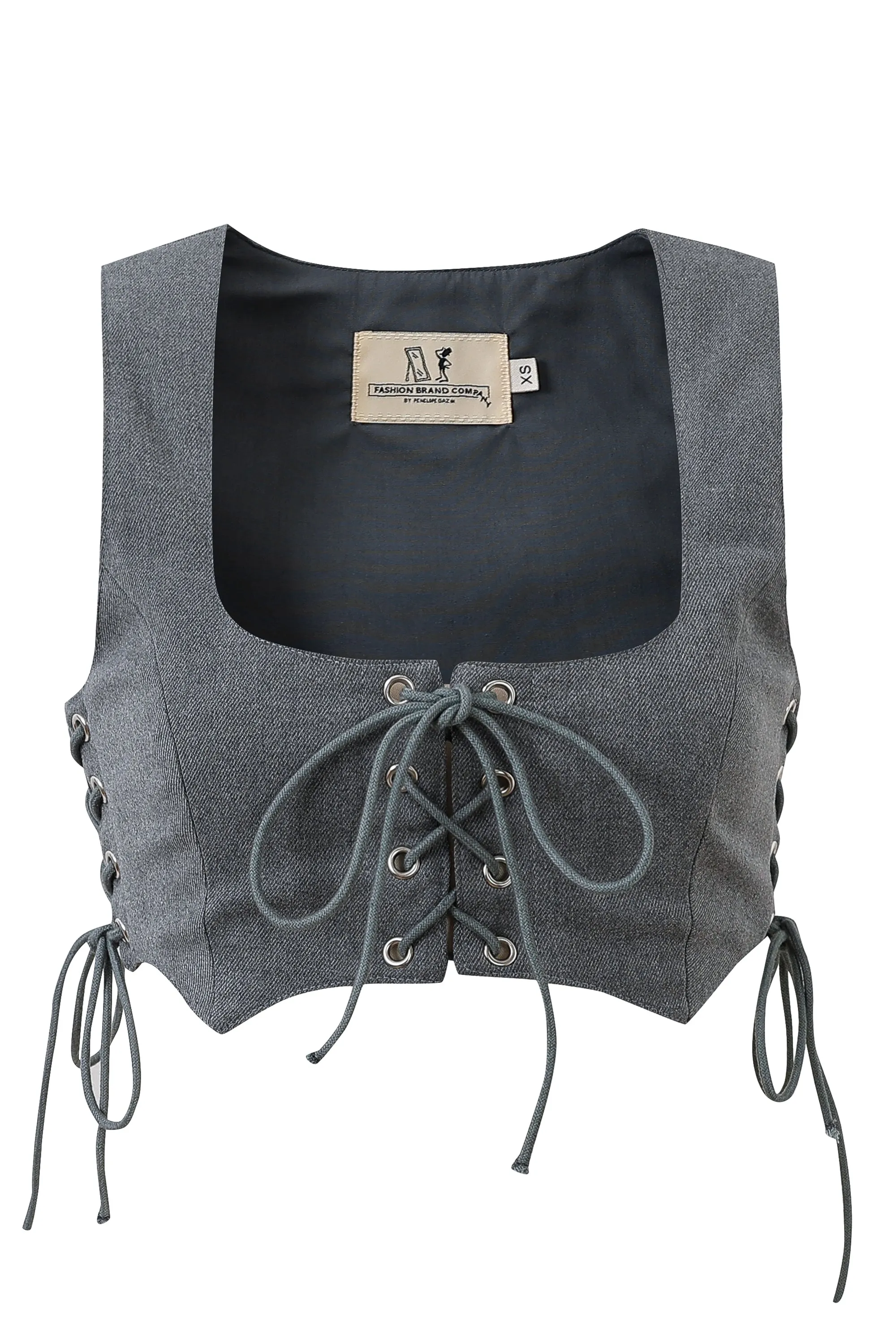 Business Lady Lace Up Corset Top Gray