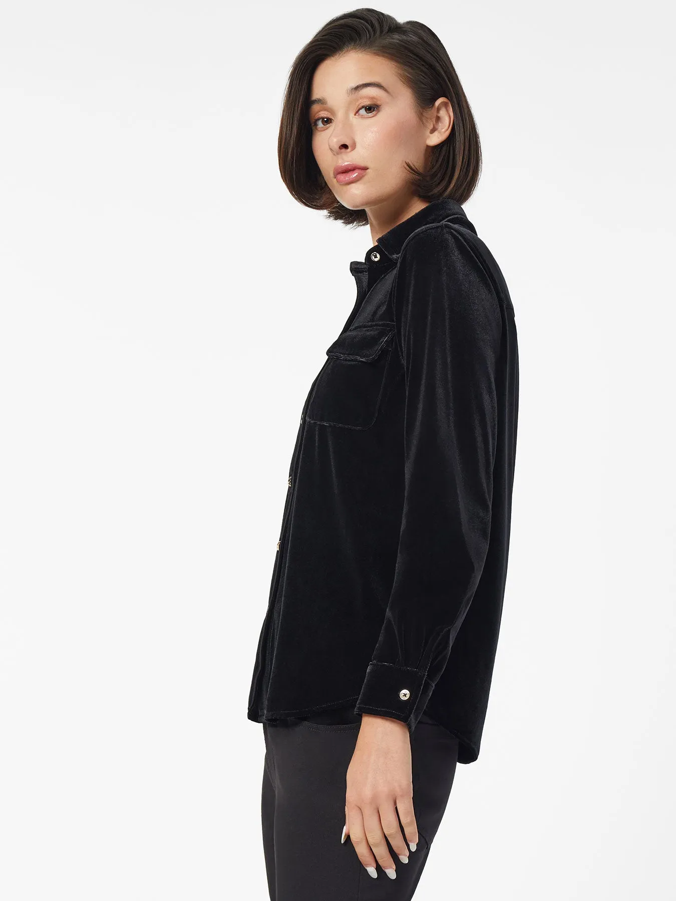 Button-Front Velour Utility Shirt